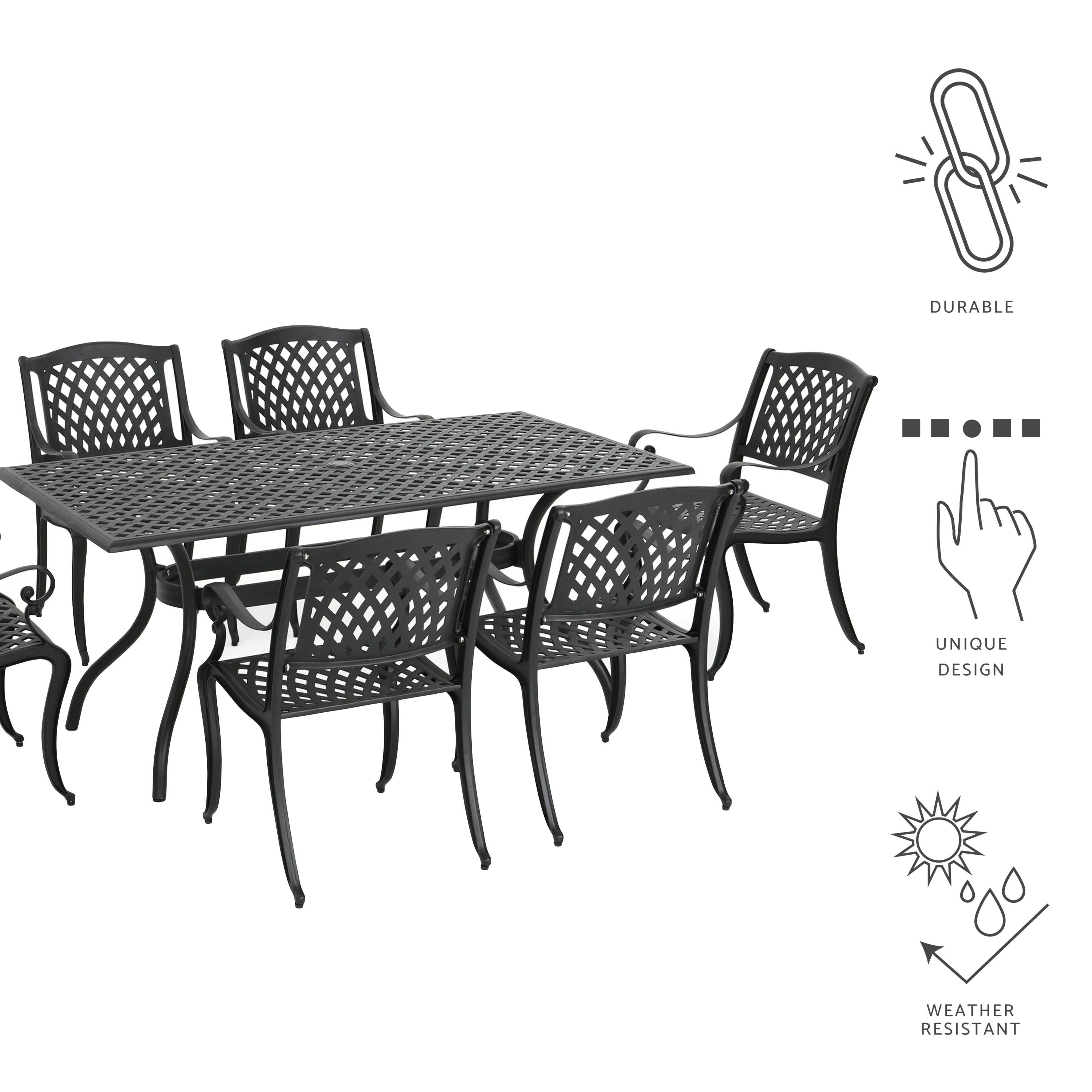 Marietta 7-piece Black Cast Aluminum Outdoor Dining Set - furnishings