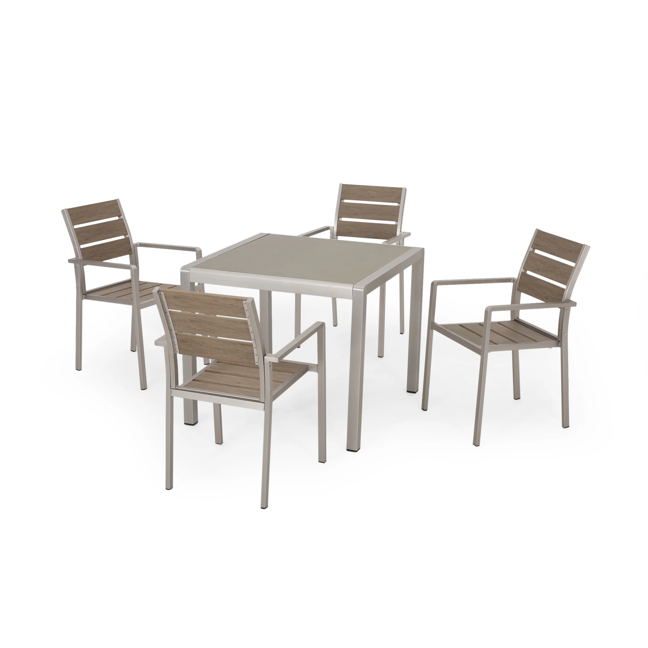 Cherie Outdoor Modern Aluminum 4 Seater Dining Set with Faux Wood Seats - furnishings