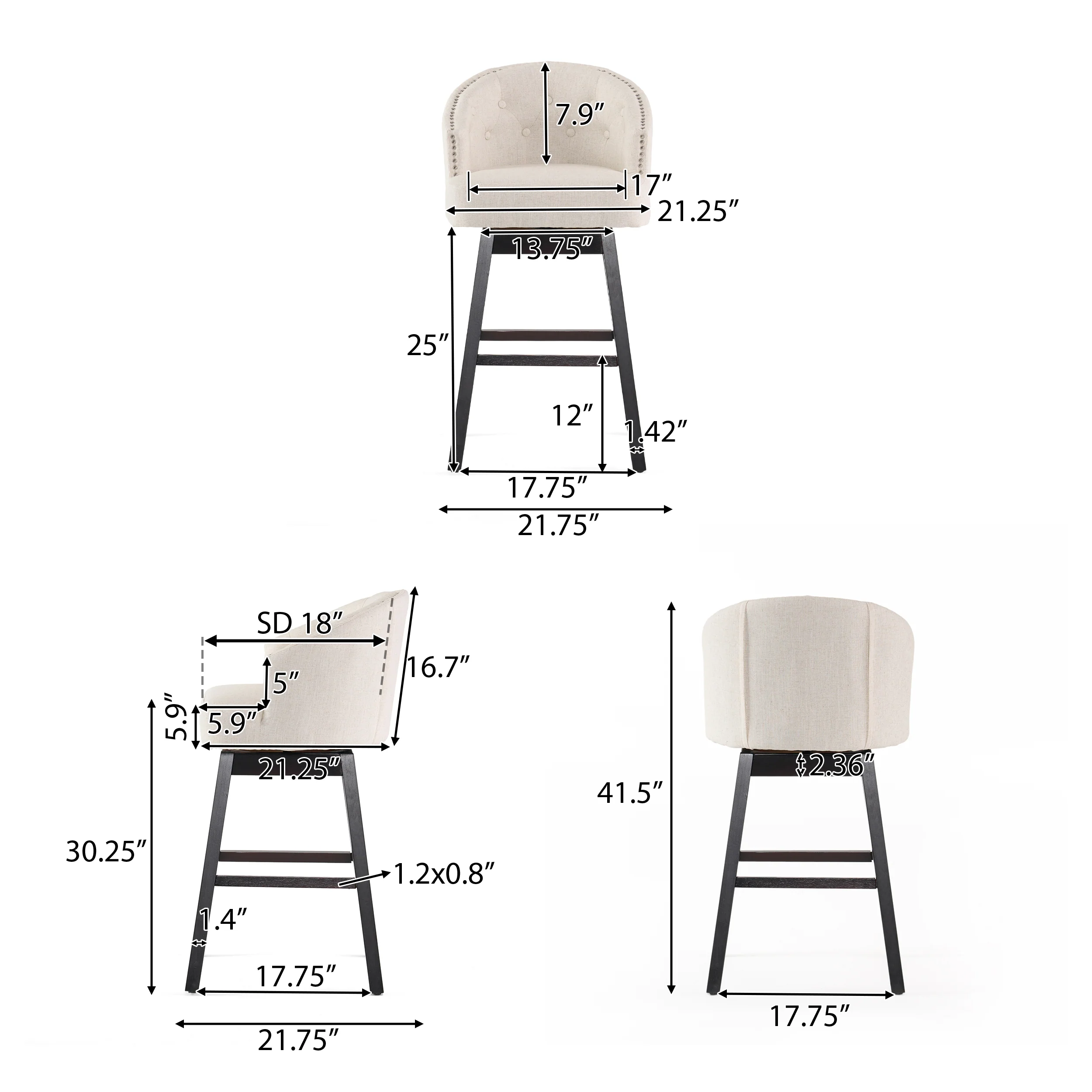 Westman 30-Inch Beige Fabric Swivel Backed Barstool (Set of 2) - furnishings
