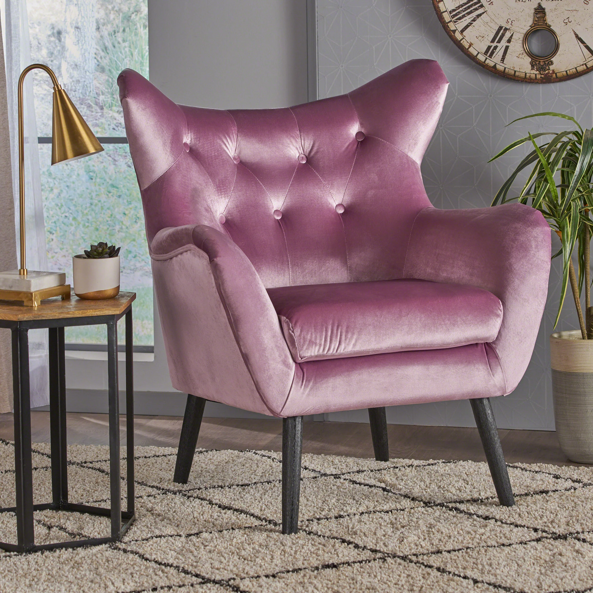 Mae Velvet Tufted Wingback Armchair - furnishings