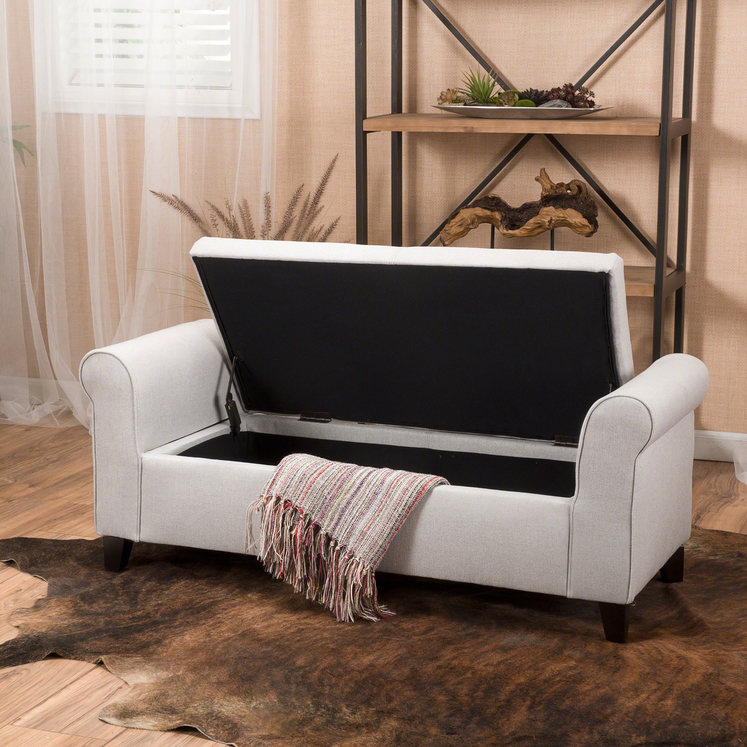 Danbury Contemporary Fabric Upholstered Storage Ottoman Bench with Rolled Arms - furnishings