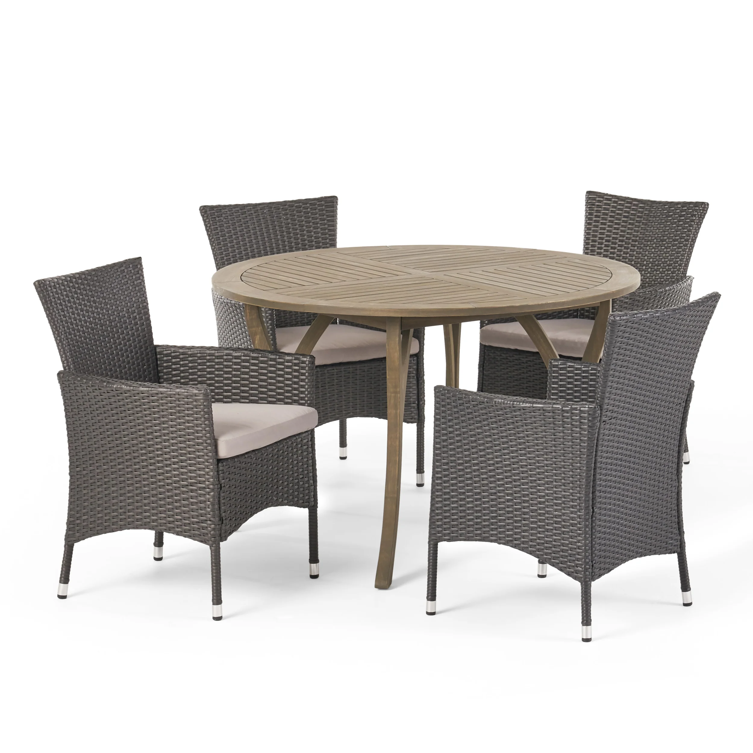 Valena Outdoor 5 Piece Acacia Wood and Wicker Dining Set - furnishings