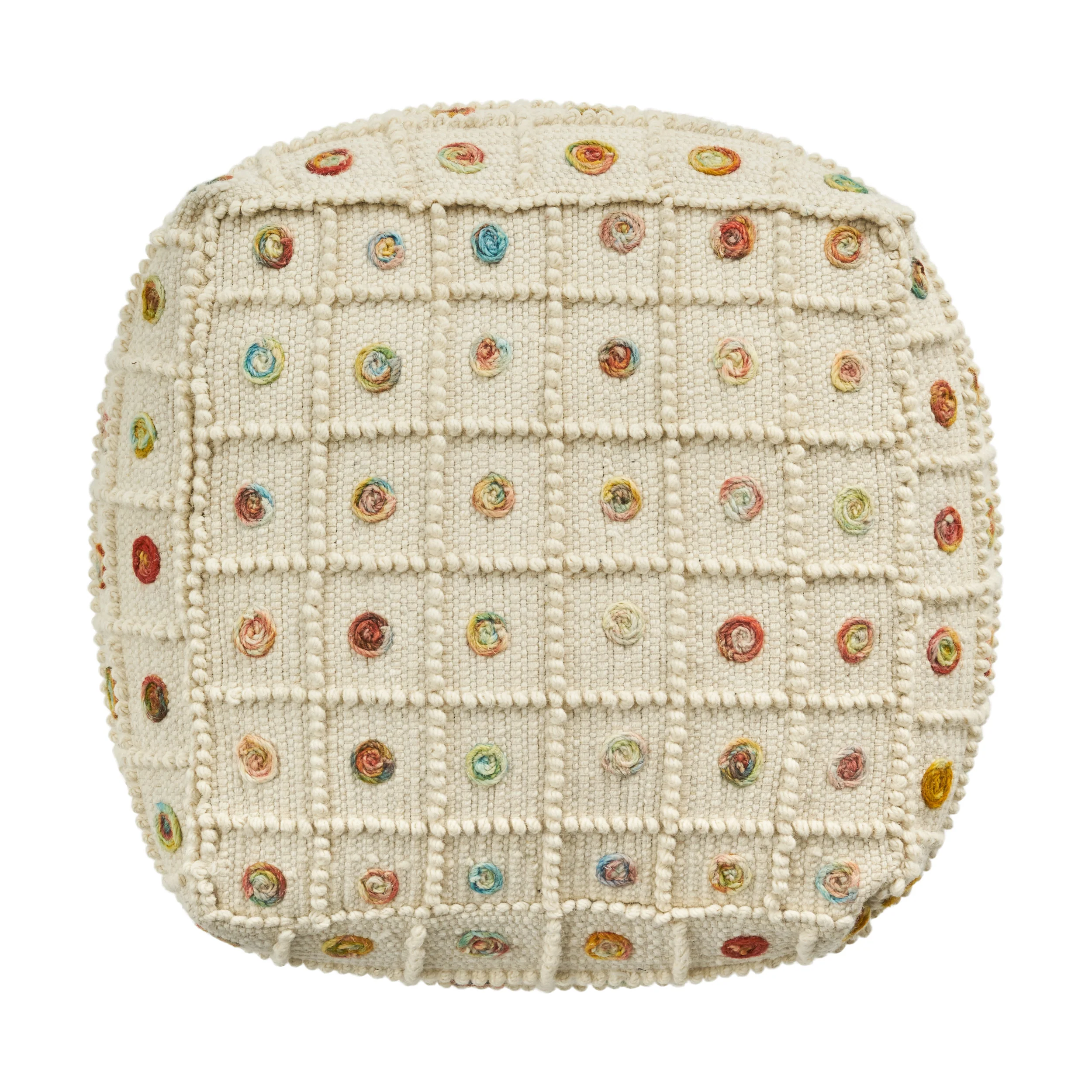 Jaceyon Boho Wool and Cotton Ottoman Pouf - furnishings
