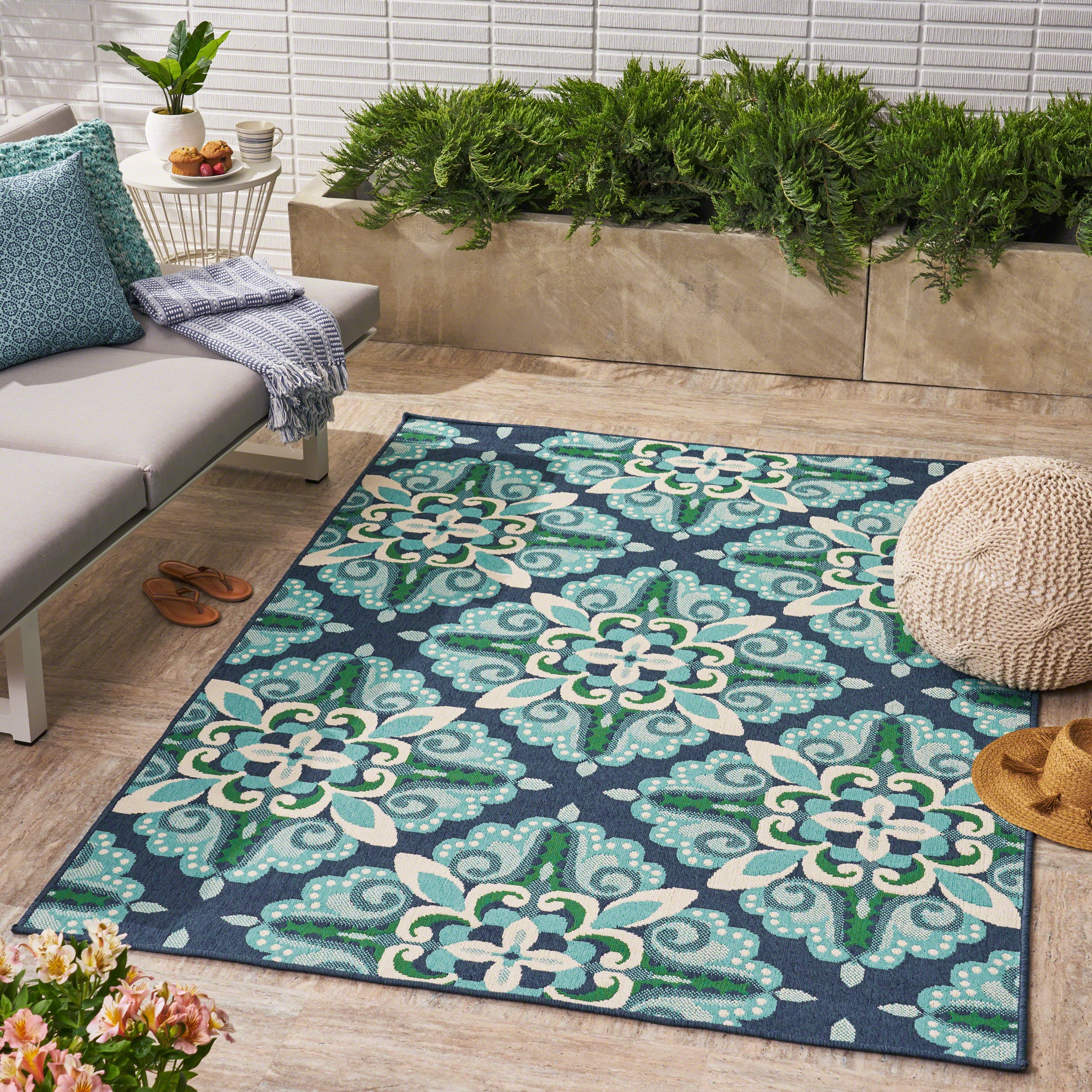 Pazel Indoor/Outdoor Floral Area Rug, Blue and Green - furnishings