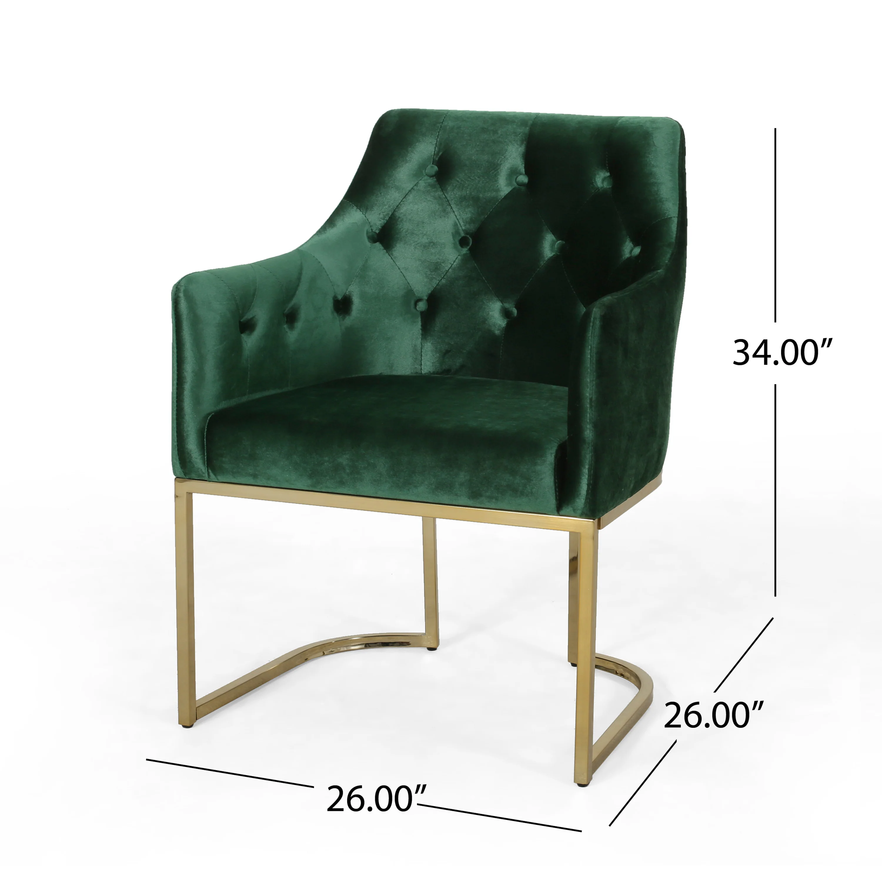 Fern Modern Tufted Glam Accent Chair with Velvet Cushions and U-Shaped Base - furnishings