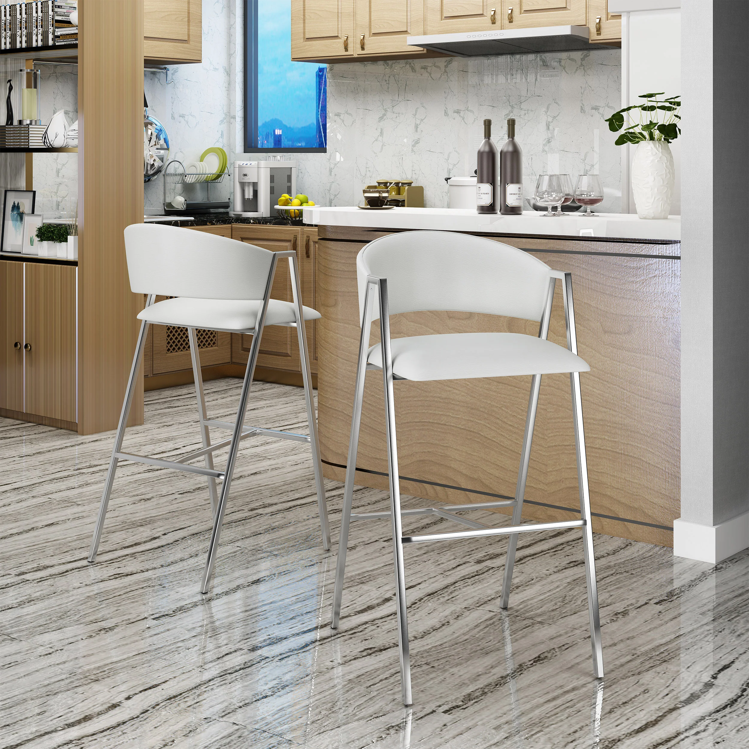 Emily Modern Leather 28.25 Inch Barstool (Set of 2) - furnishings