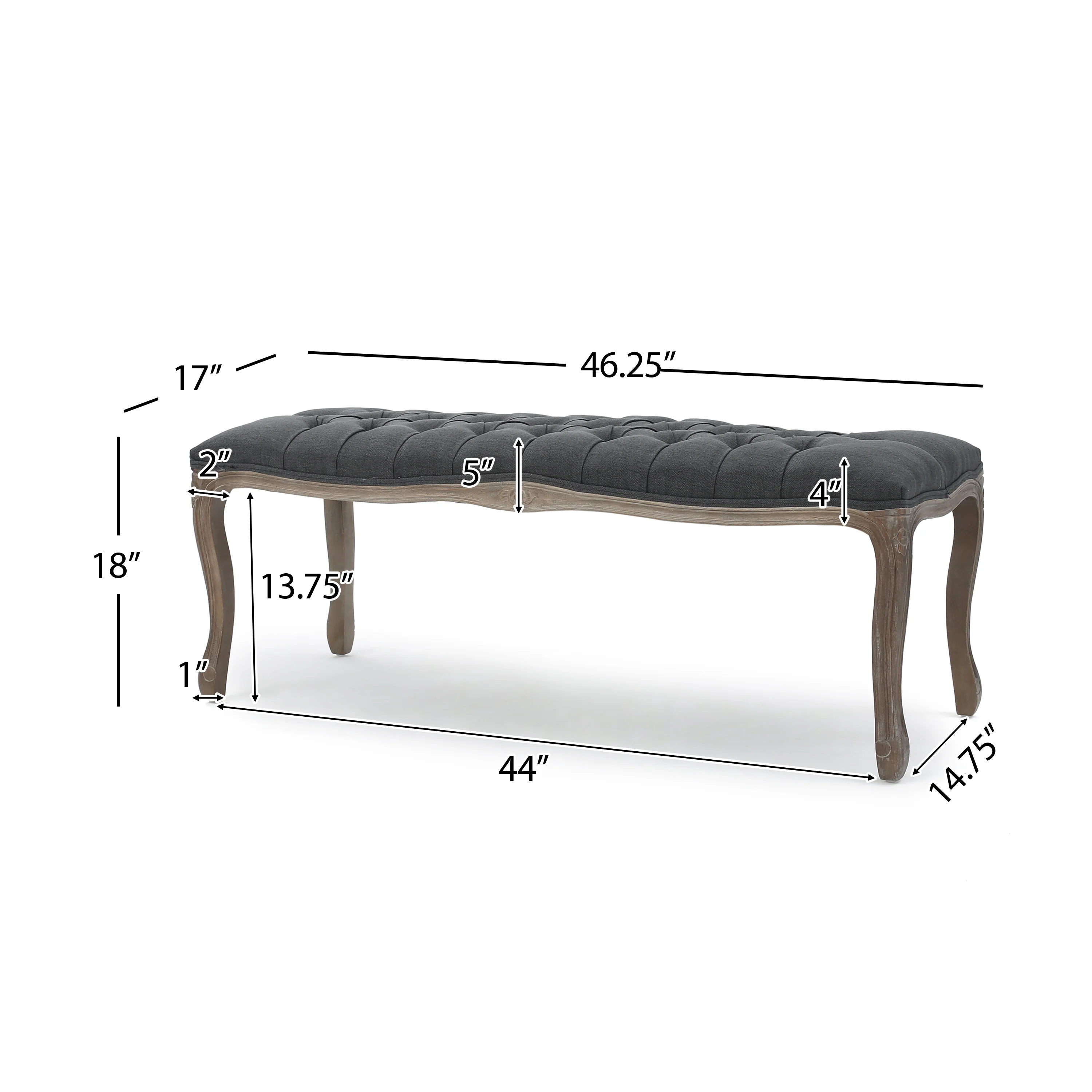 Tassette Traditional Button Tufted Fabric Bench - furnishings