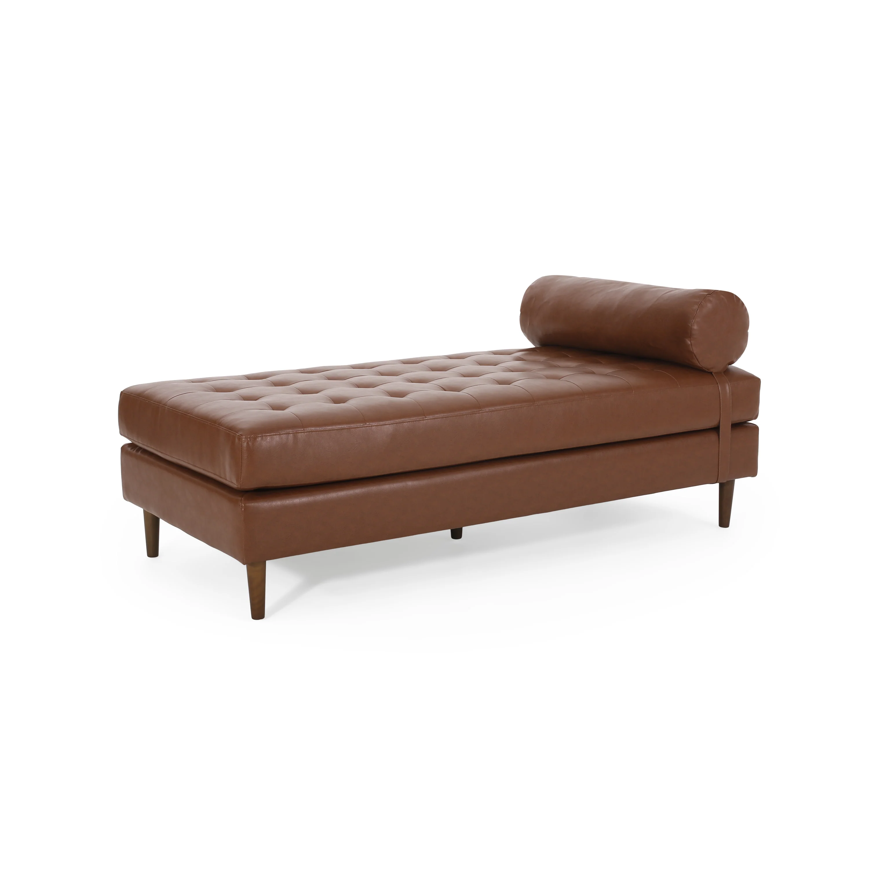 Elkjer Mid Century Modern Faux Leather Tufted Chaise Lounge with Bolster Pillow - furnishings