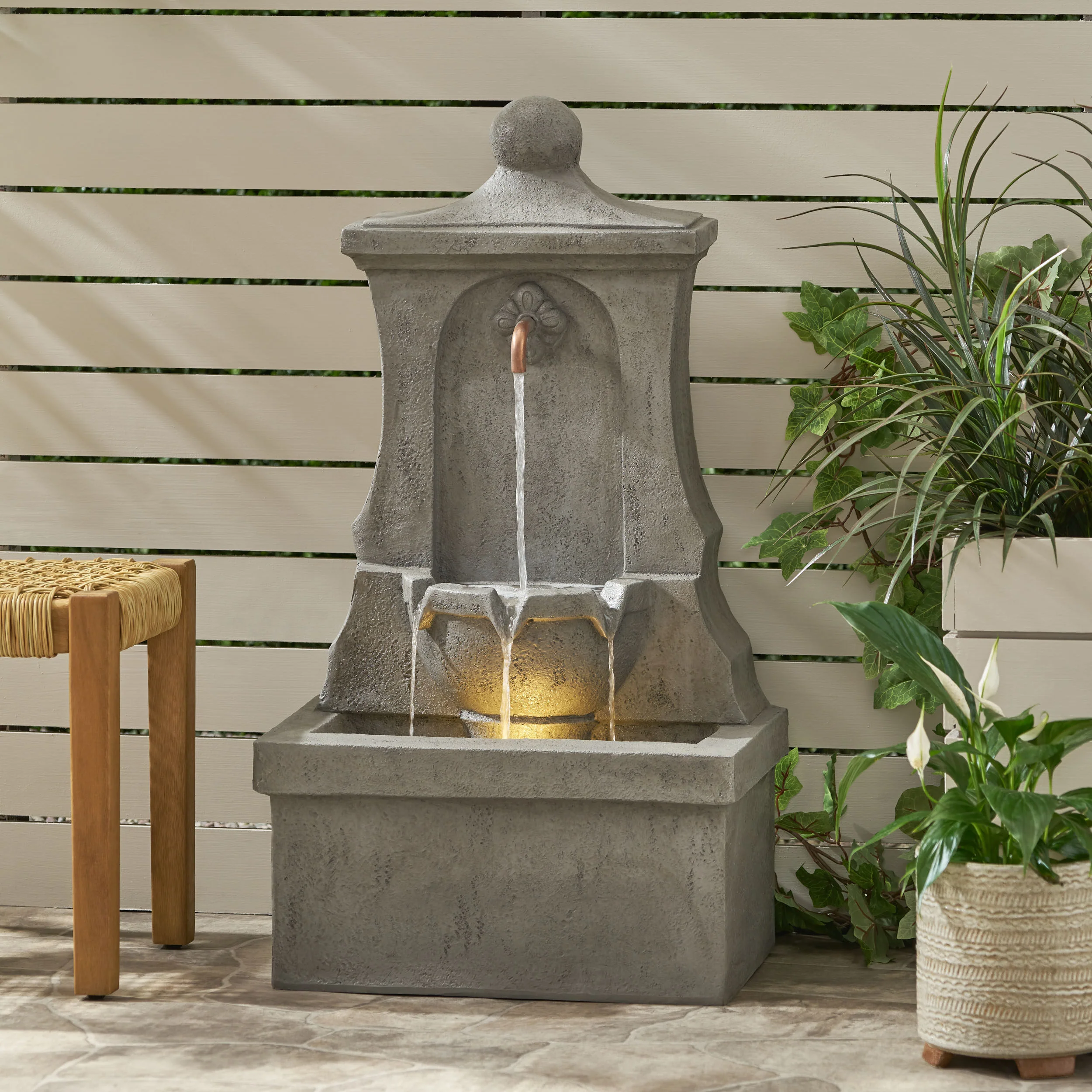 Frontage Outdoor 2-Tier Single Spout Fountain, Light Gray - furnishings