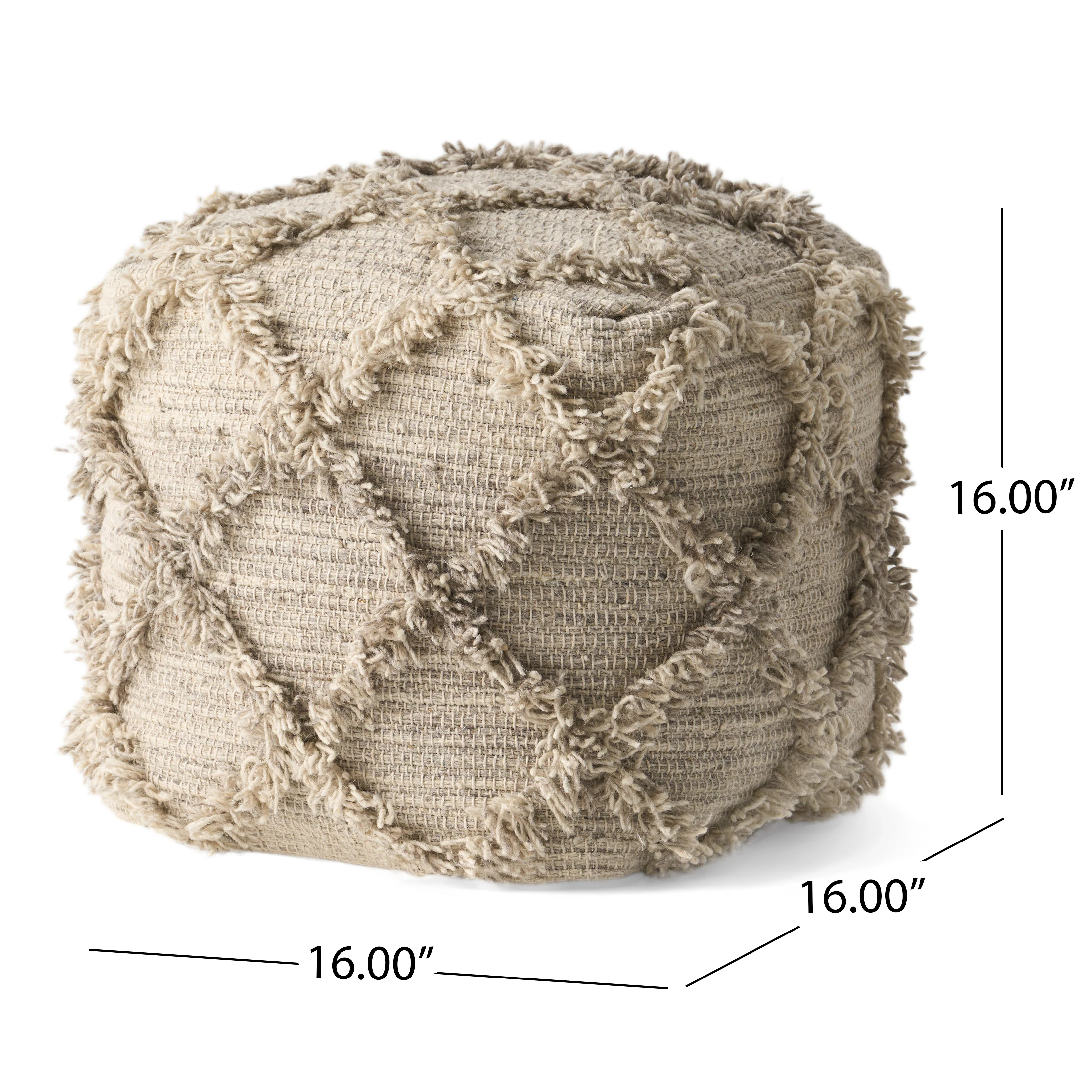 Viraj Boho Artisan Hand Woven Wool and Cotton Cube Pouf - furnishings