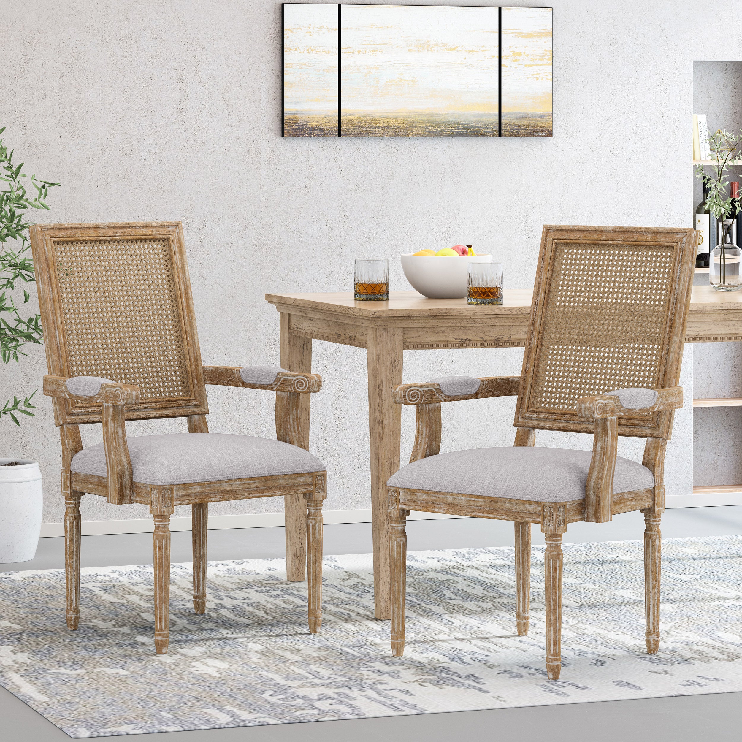 Zentner French Country Upholstered Wood and Cane Upholstered Dining Chairs, Set of 2 - furnishings