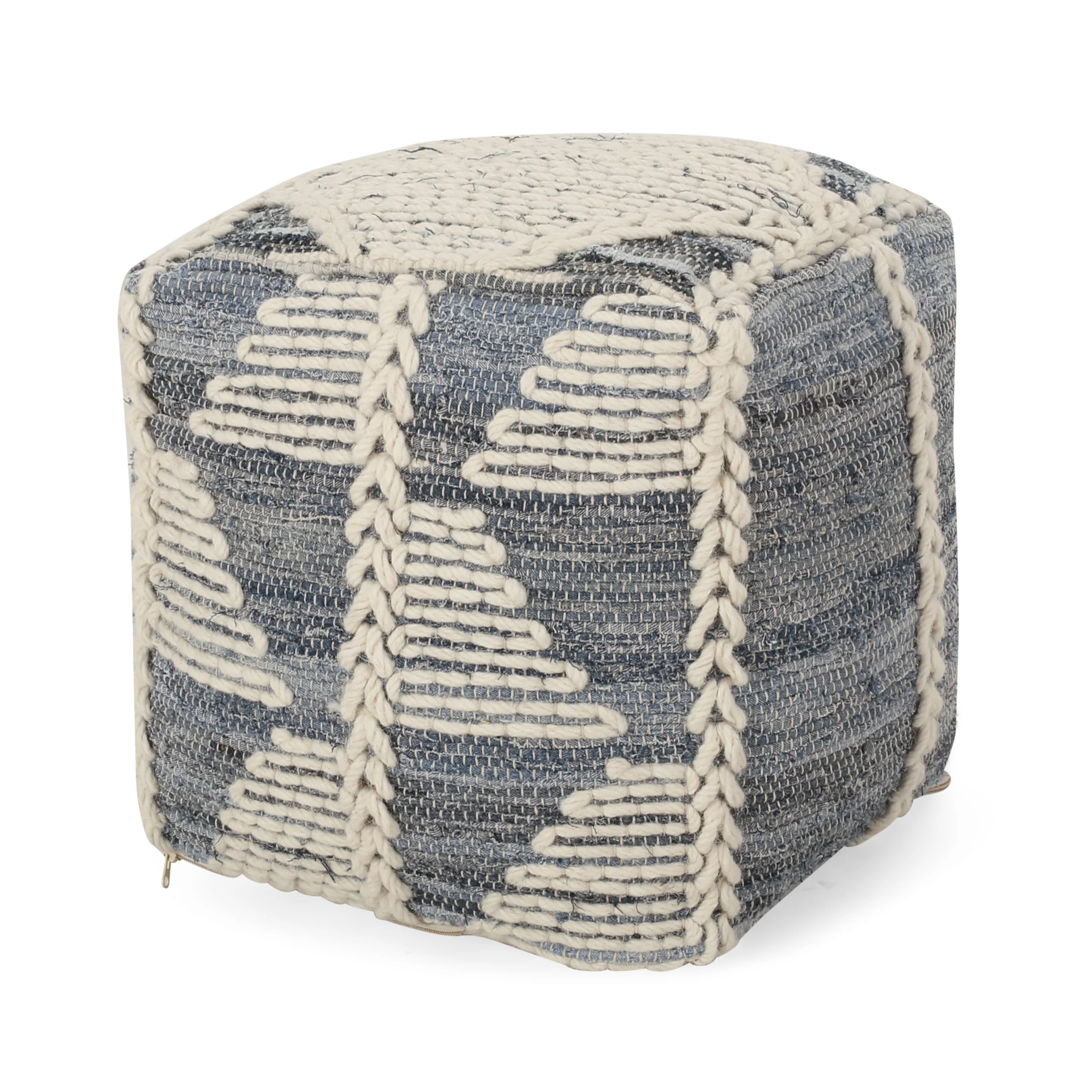 Calera Handcrafted Boho Fabric Cube Pouf - furnishings