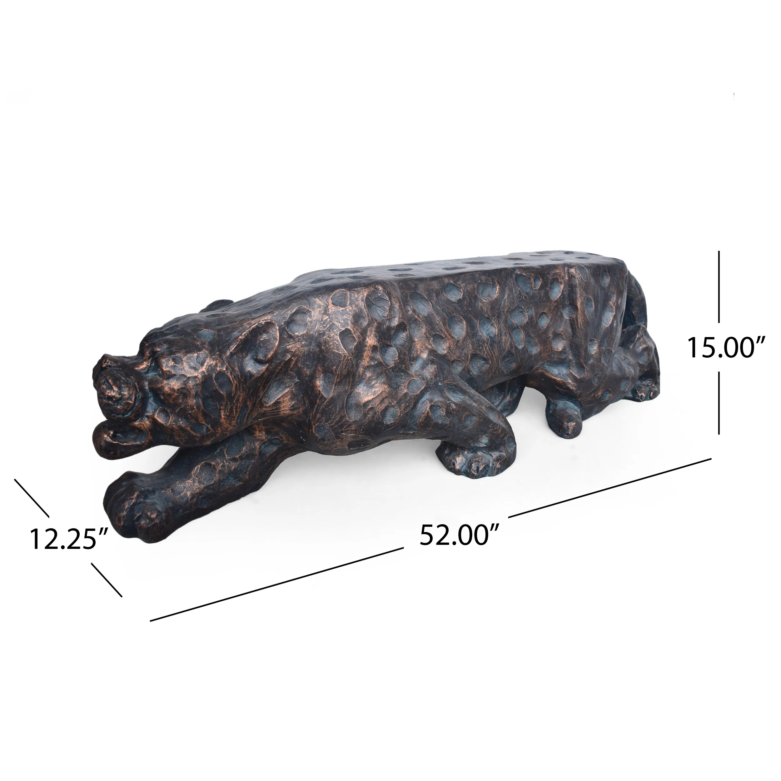 Emersyn Outdoor Leopard Shaped Concrete Bench, Antique Copper Finish - furnishings