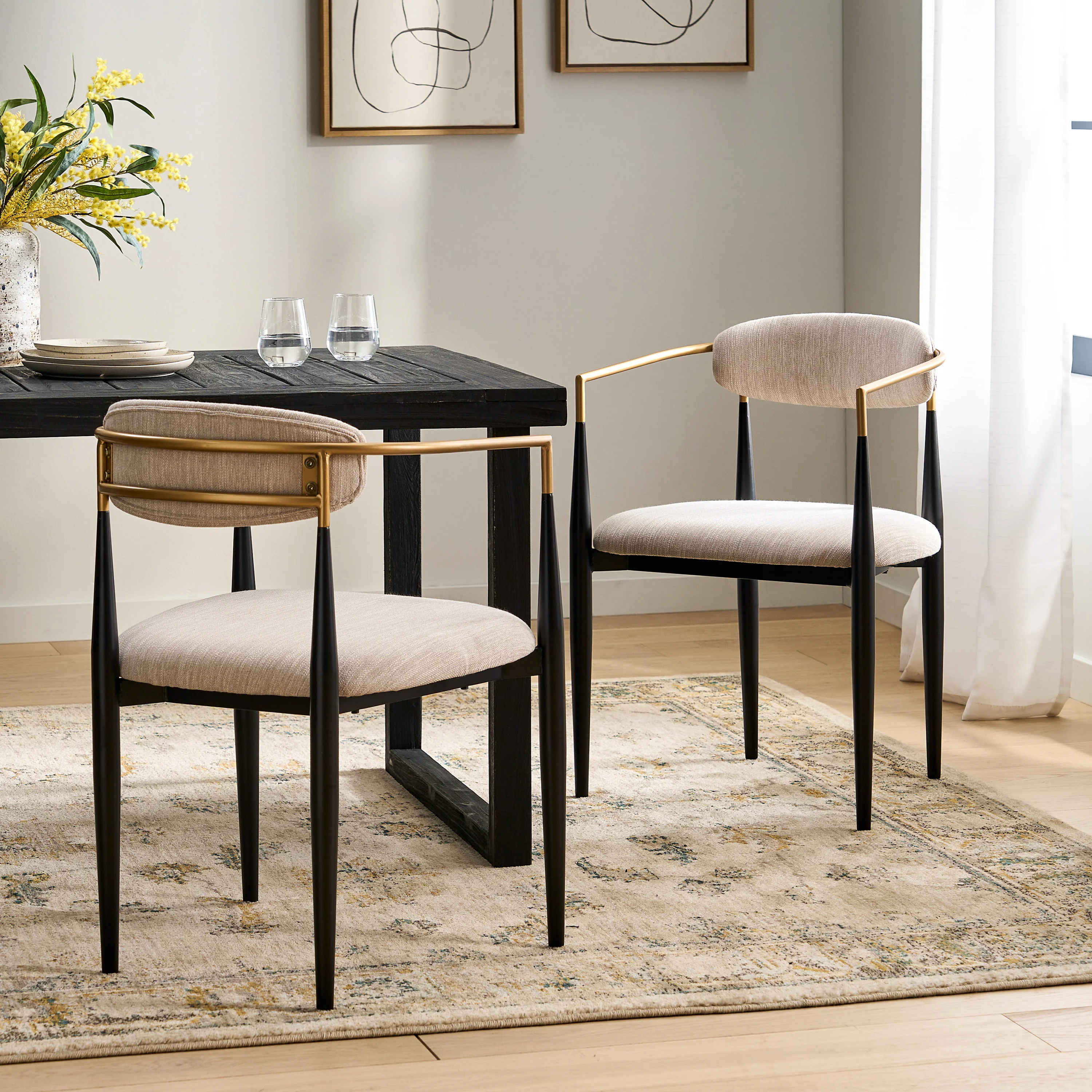Camas Modern Fabric Upholstered Iron Dining Chairs, Set of 2 - furnishings