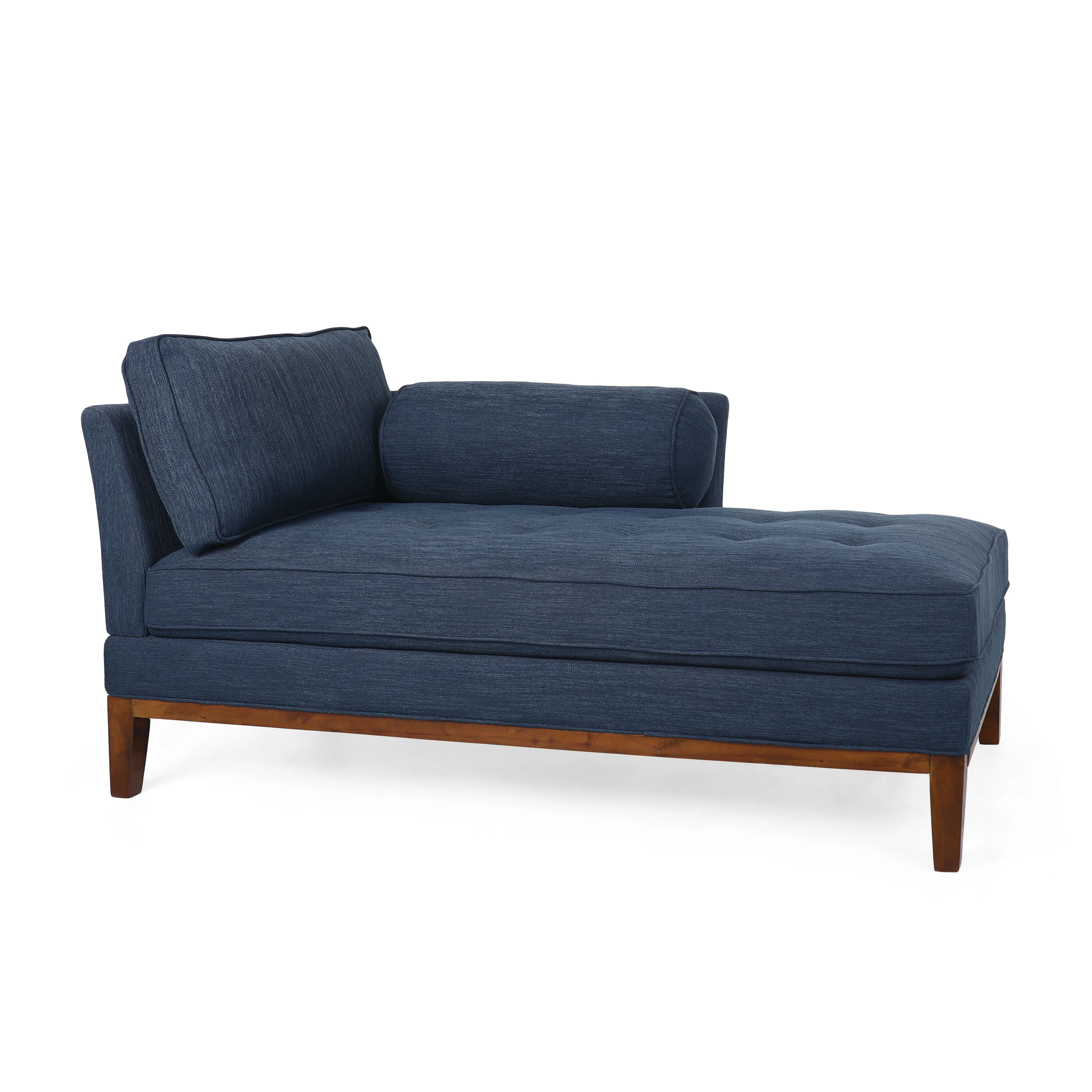 Neel Contemporary Fabric Tufted Chaise Lounge with Bolster Pillow - furnishings