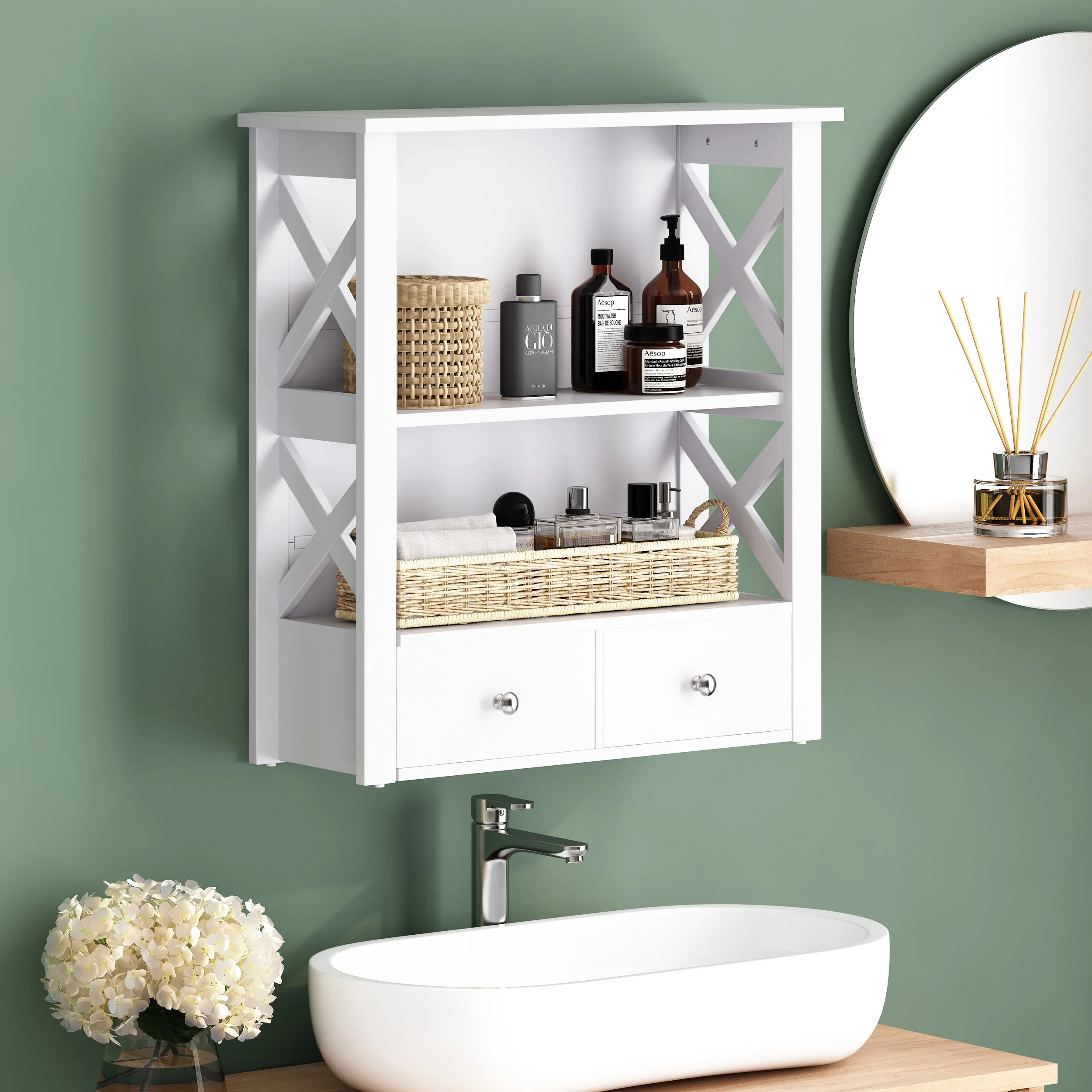 Lewis Modern Wall-Mounted Bathroom Storage Cabinet with Drawers - furnishings