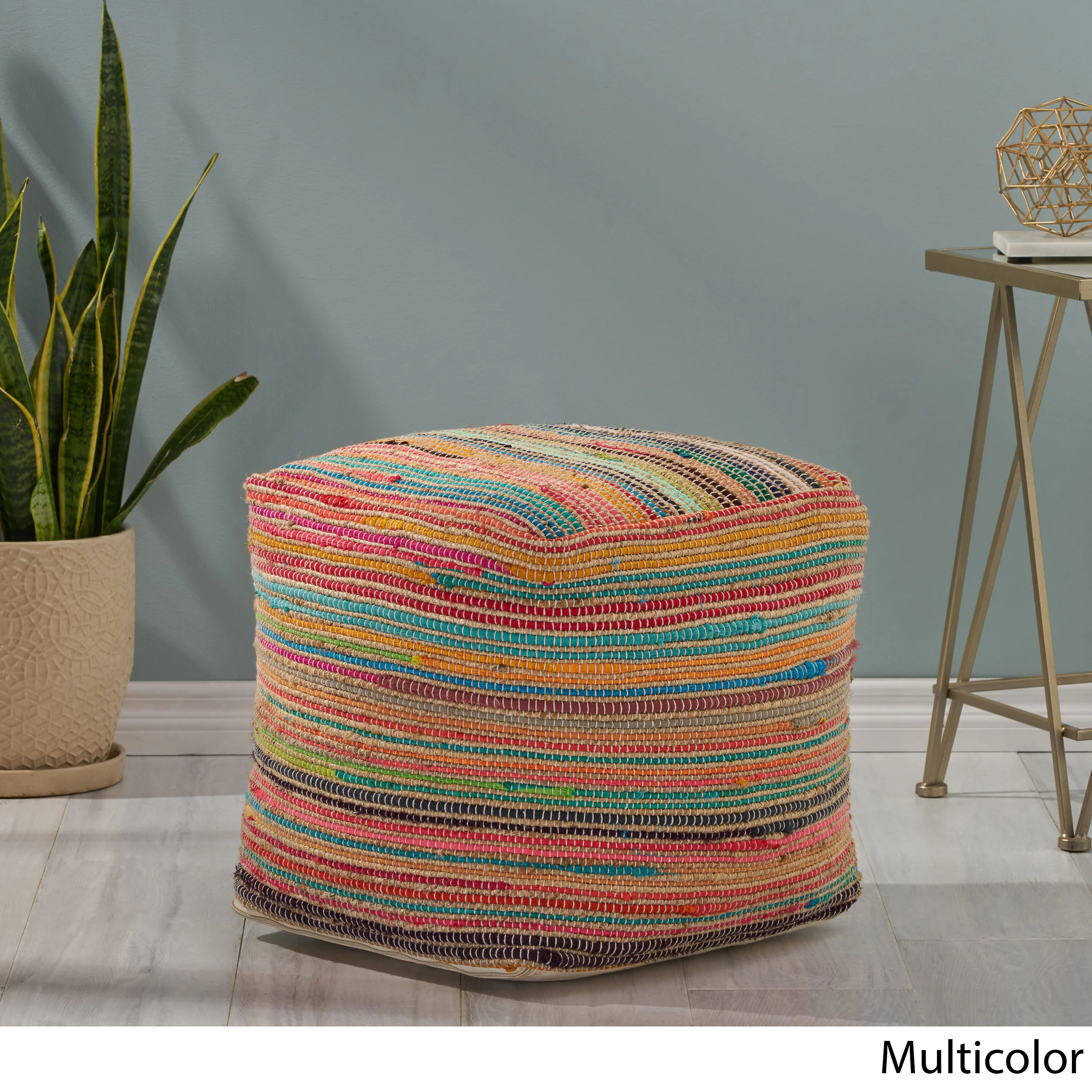 Kenta Boho Jute and Chindi Pouf - furnishings