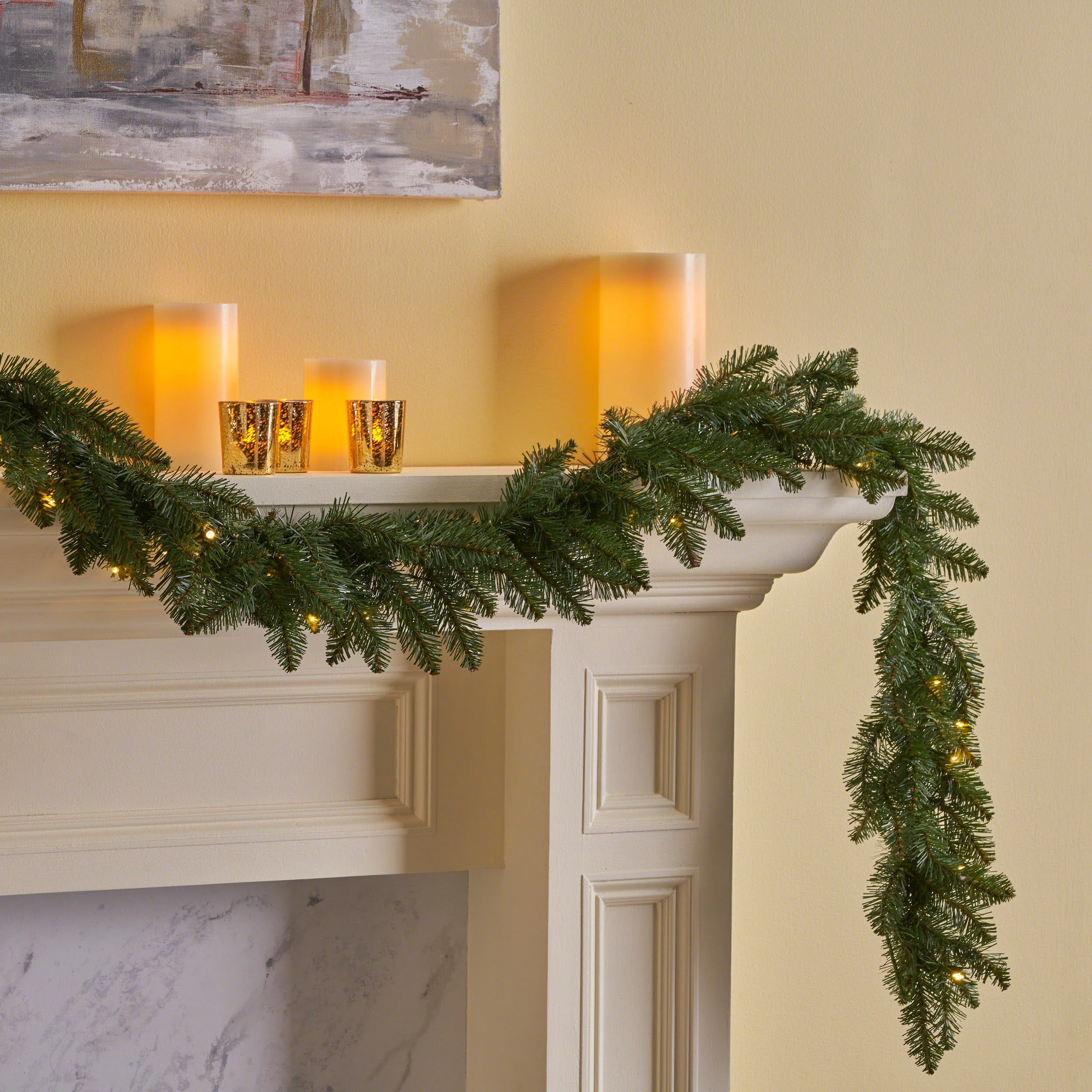 9-foot Norway Spruce Pre-Lit Warm White LED Artificial Christmas Garland - furnishings