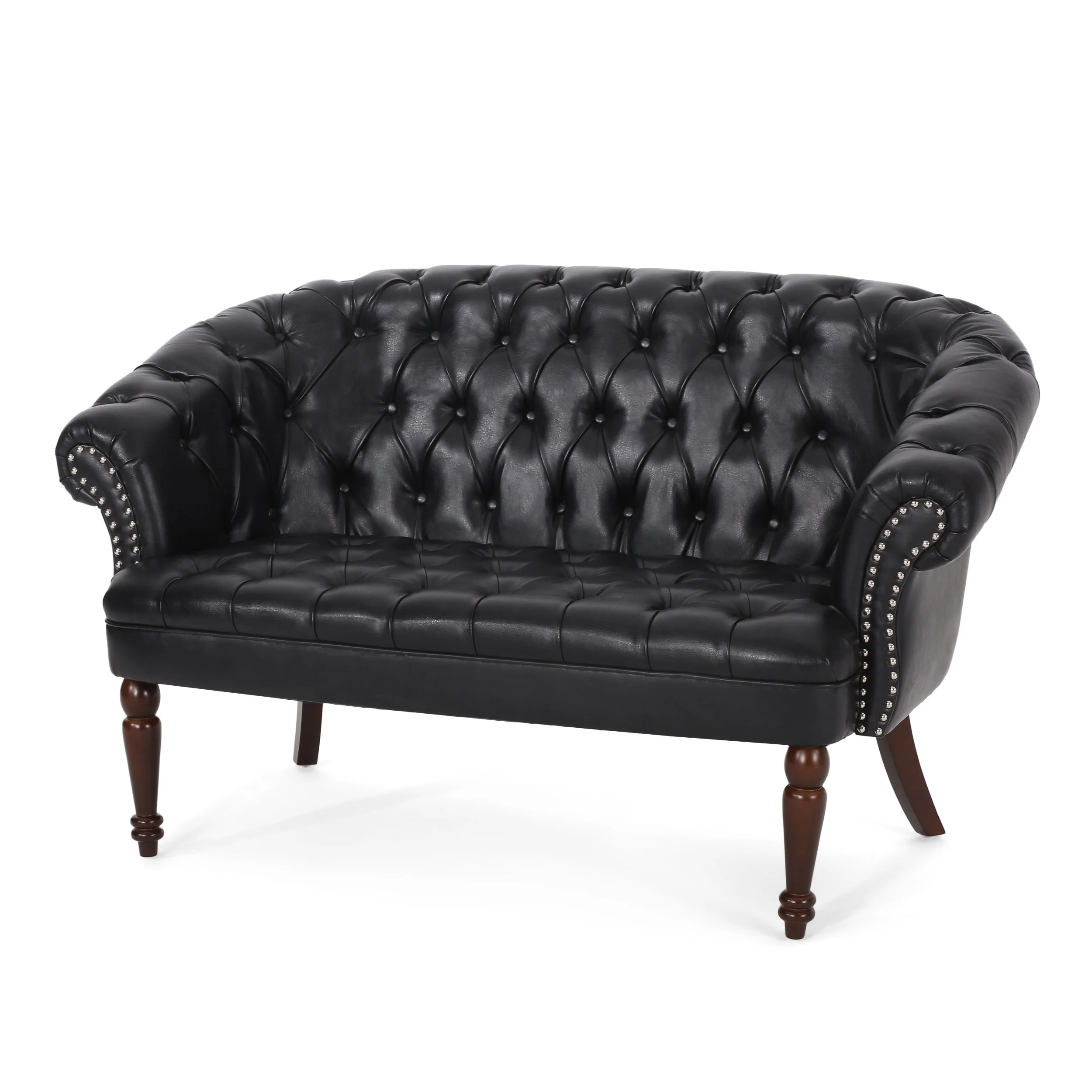 Trask Contemporary Leather Tufted Loveseat with Nailhead Trim - furnishings