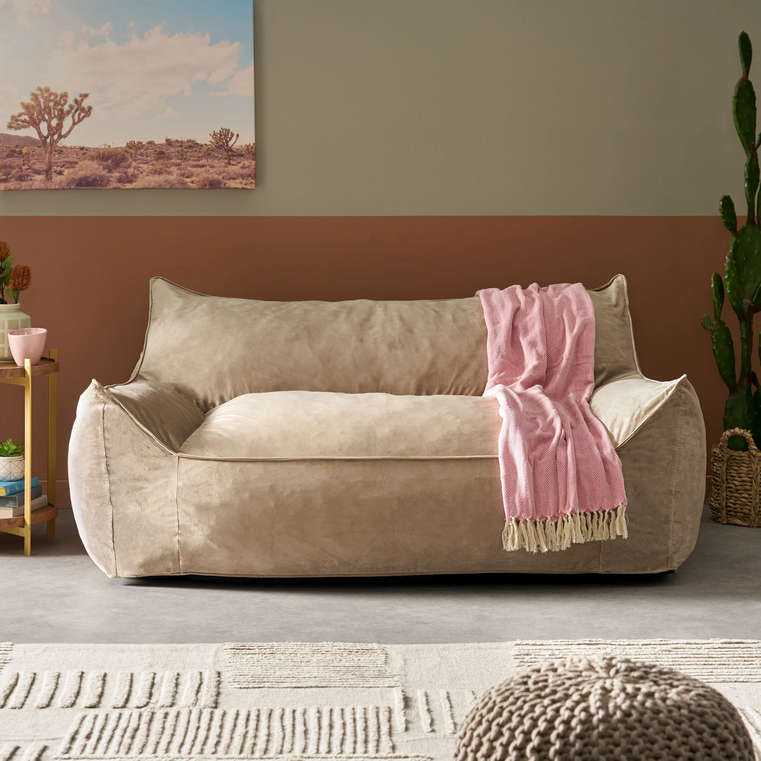 Calef Modern Velveteen 2 Seater Oversized Bean Bag Chair with Armrests - furnishings