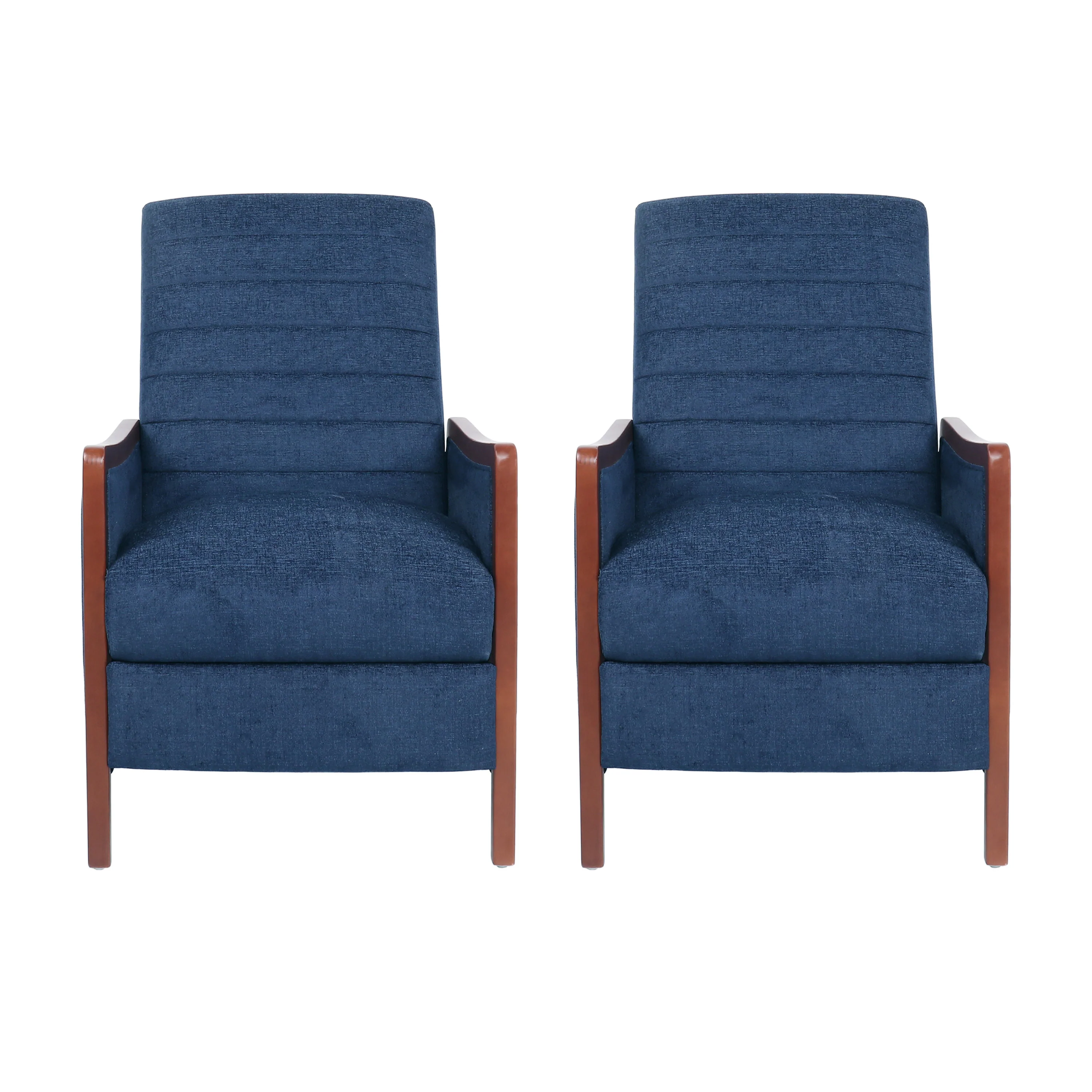 Mendota Mid Century Modern Fabric Channel Stitch Wood Pushback Recliners, Set of 2 - furnishings
