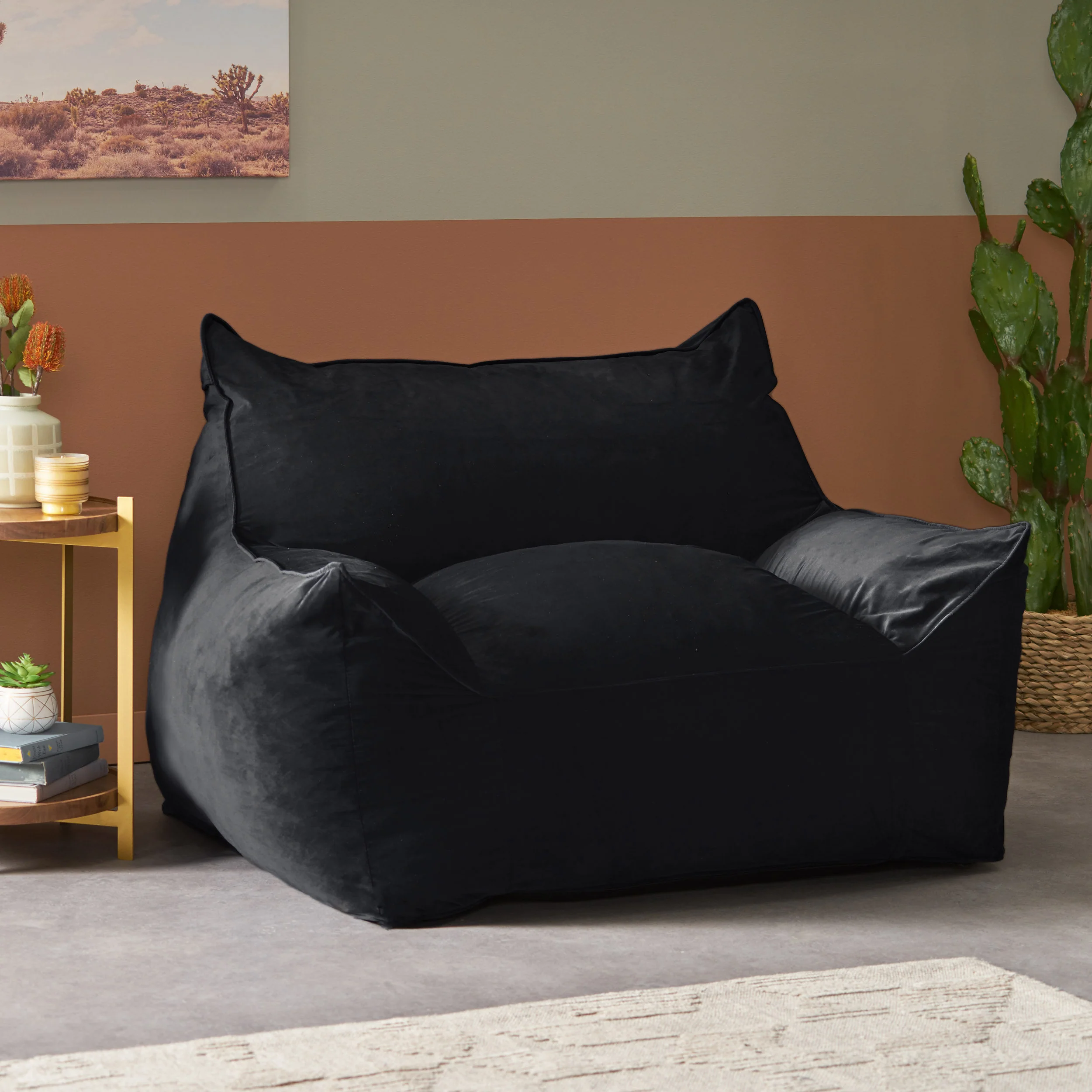 Ehlen Modern Velveteen Bean Bag Chair with Armrests - furnishings