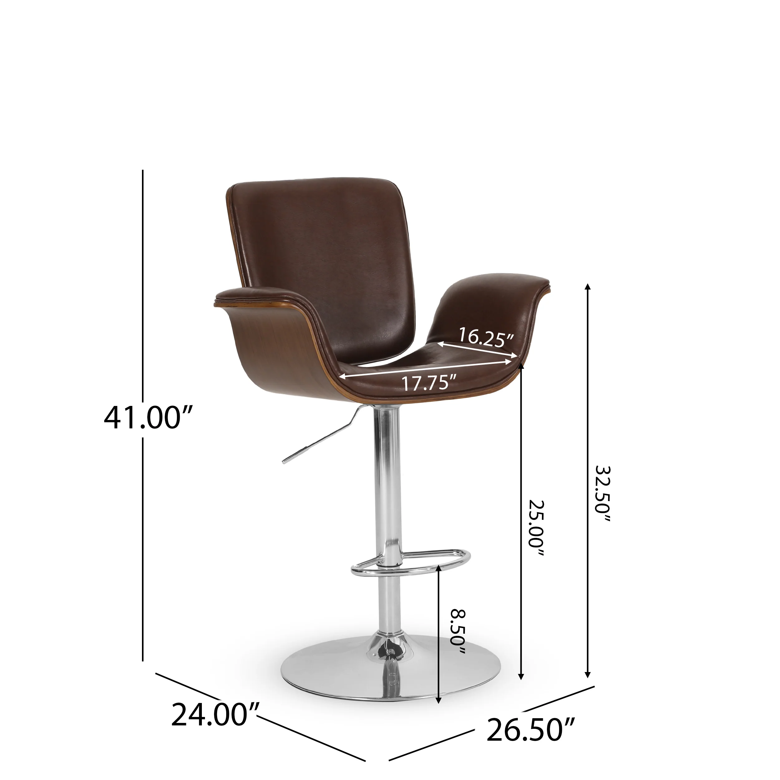 Canyon Mid Century Modern Bentwood Adjustable Swivel Barstools, Set of 2 - furnishings