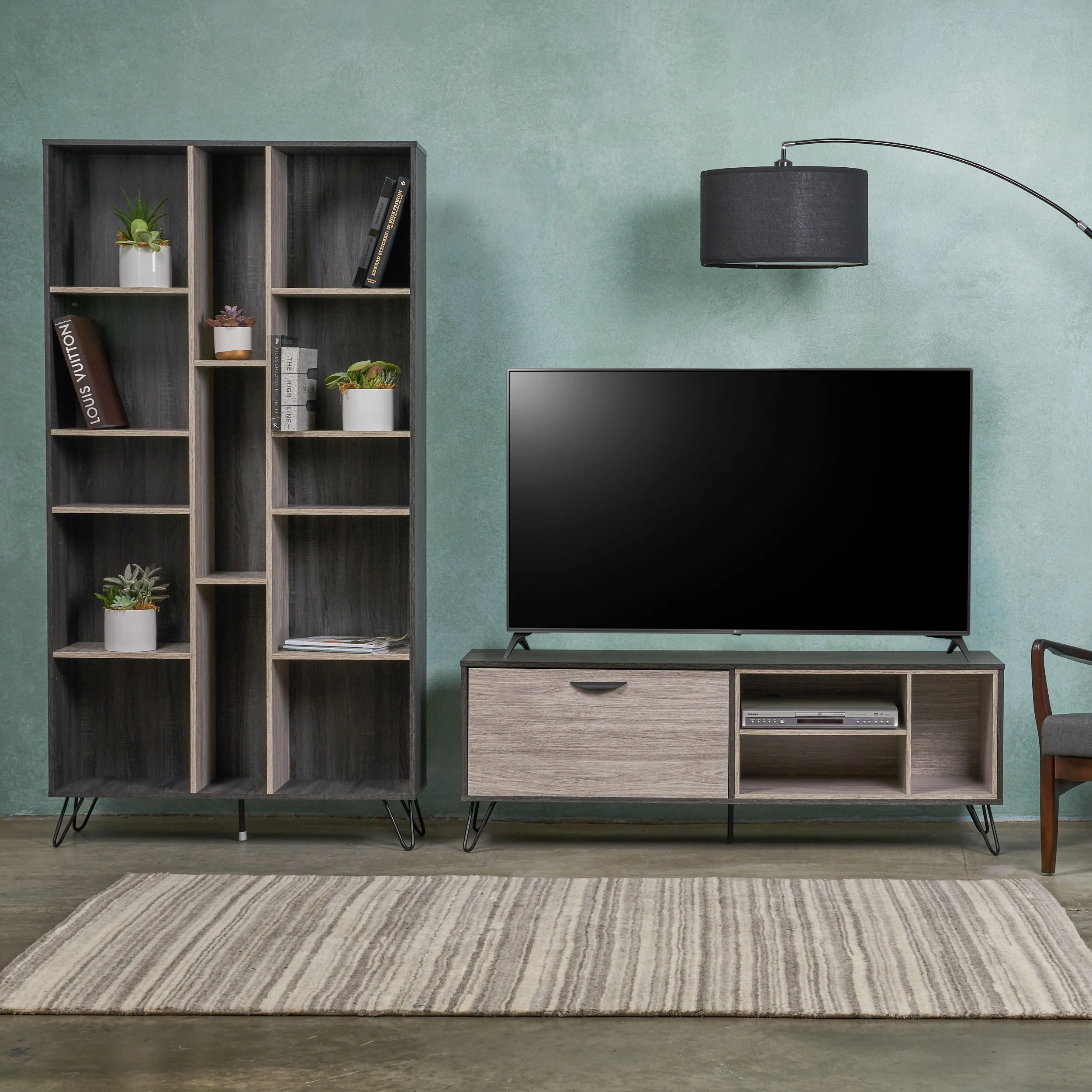 Dora Mid Century 2 Piece TV Stand & Bookcase Set - furnishings