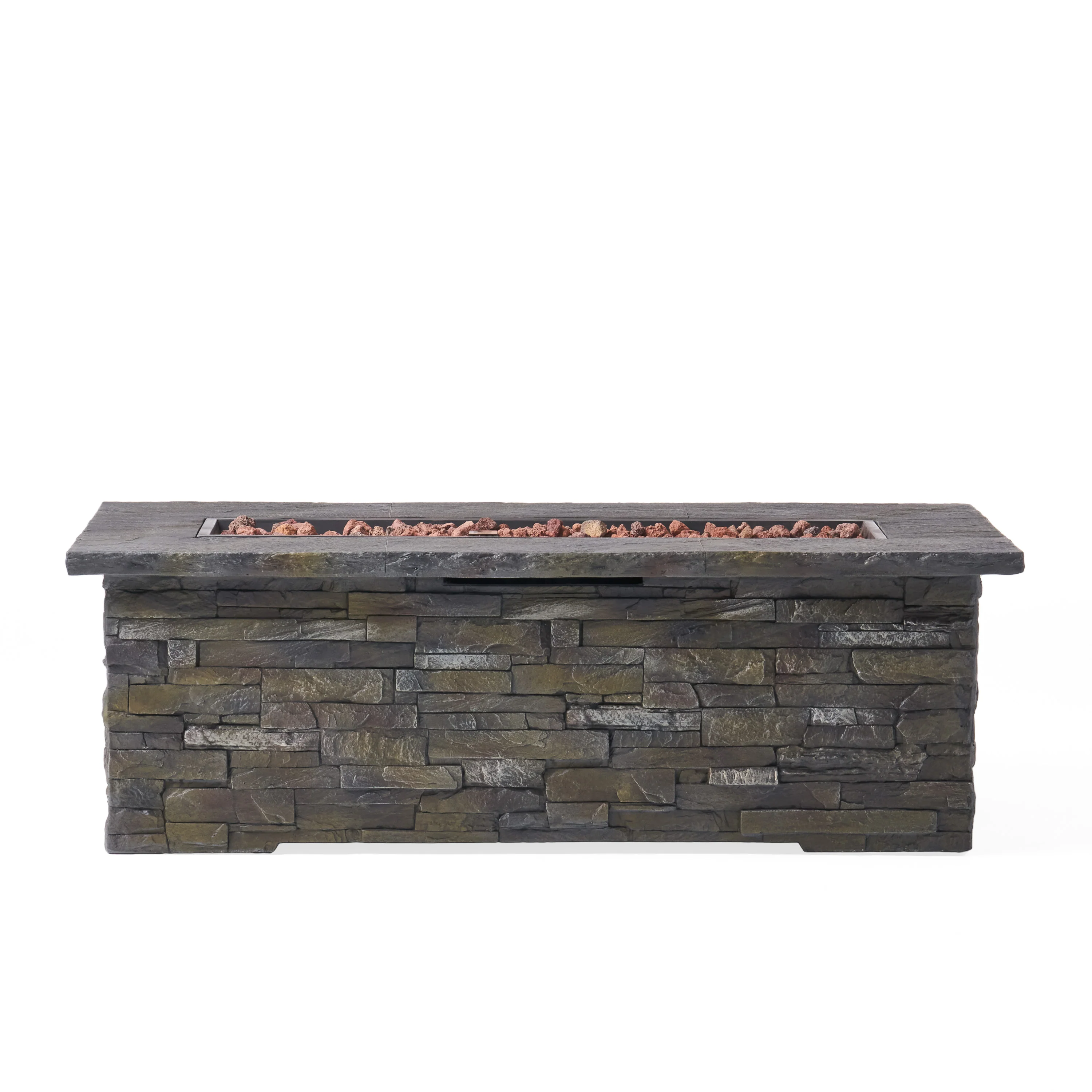 Dunnigan Outdoor 50,000 BTU Lightweight Concrete Rectangular Fire Pit (No Tank Holder), Natural Stone - furnishings