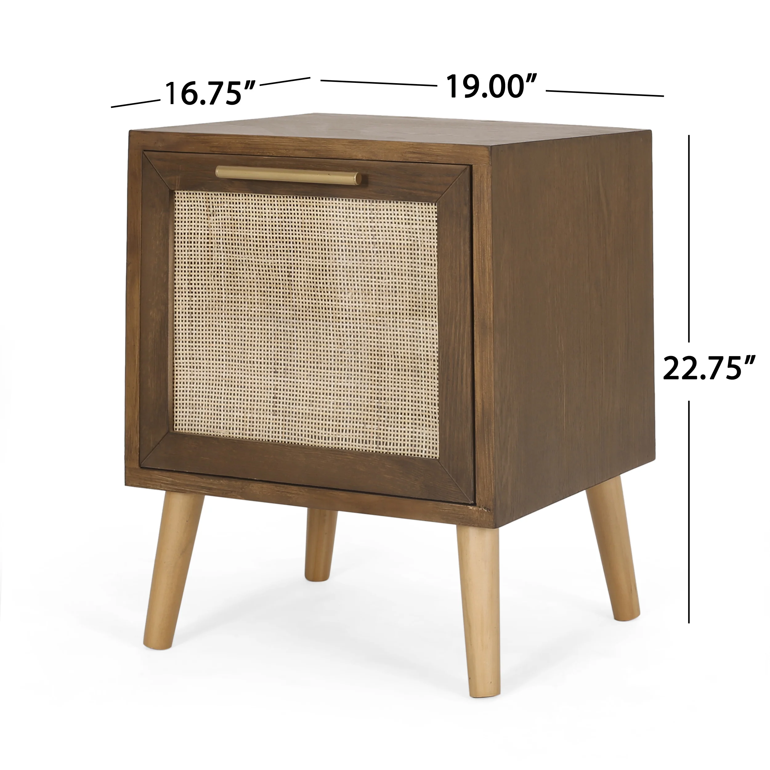 Pilster Contemporary End Table with Storage, Walnut, Natural, and Antique Gold - furnishings