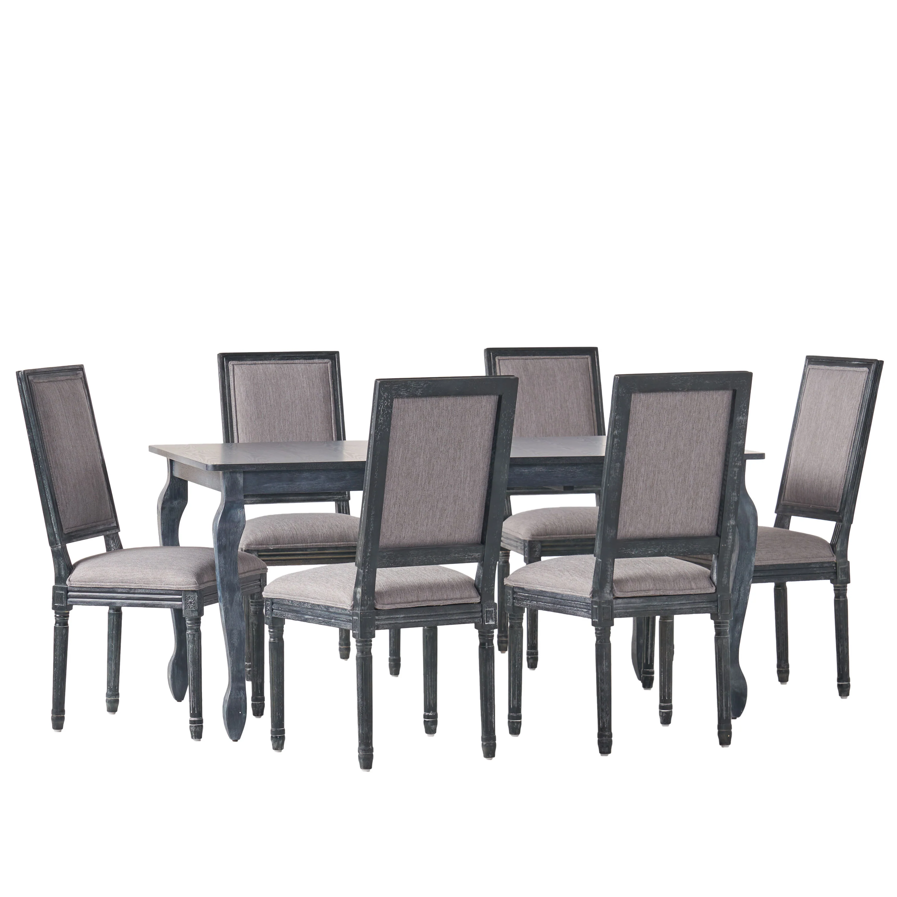 Fernleaf French Country Fabric Upholstered Wood Expandable 7 Piece Dining Set - furnishings