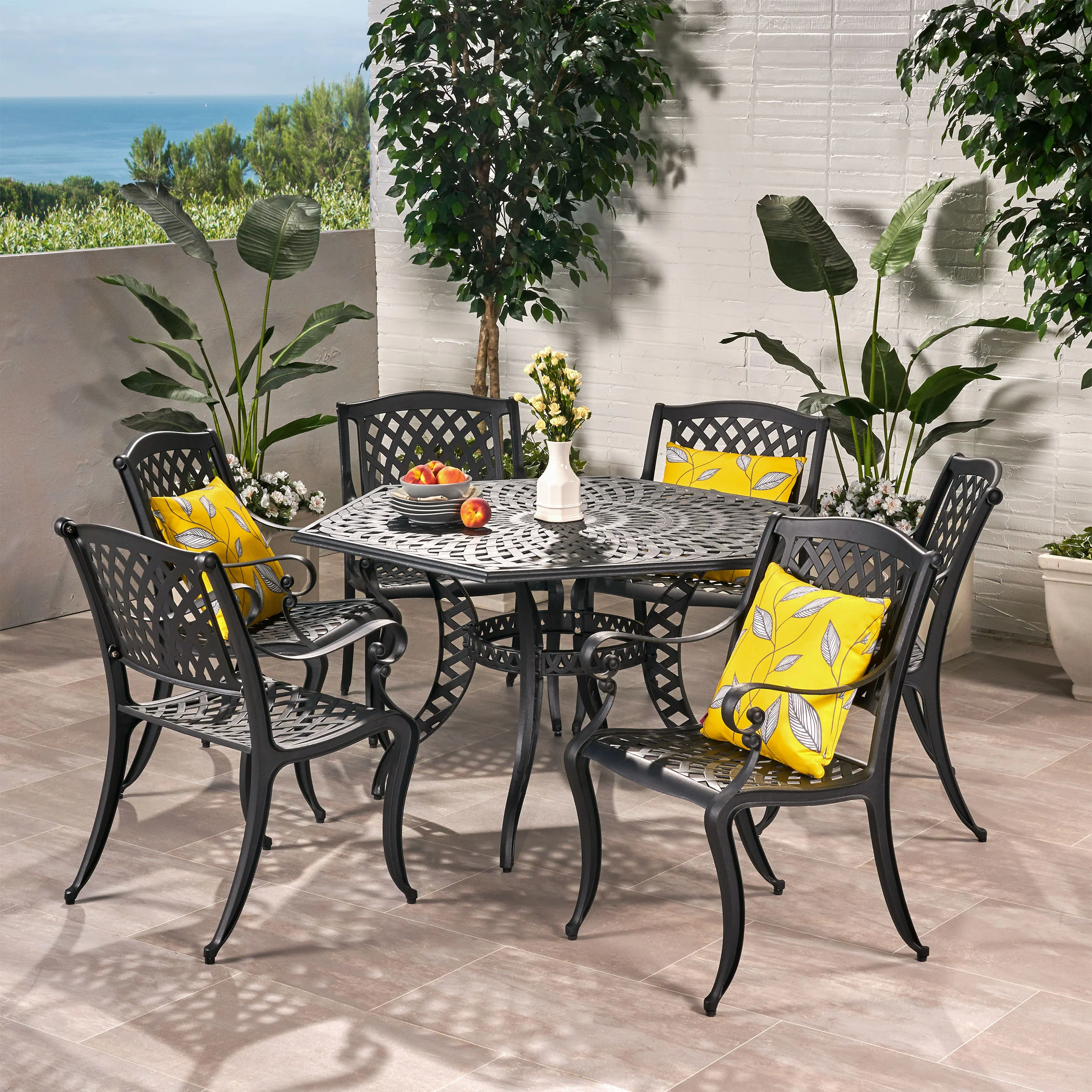 Hammond 7 Piece Bronze Cast Aluminum Outdoor Dining Set - furnishings