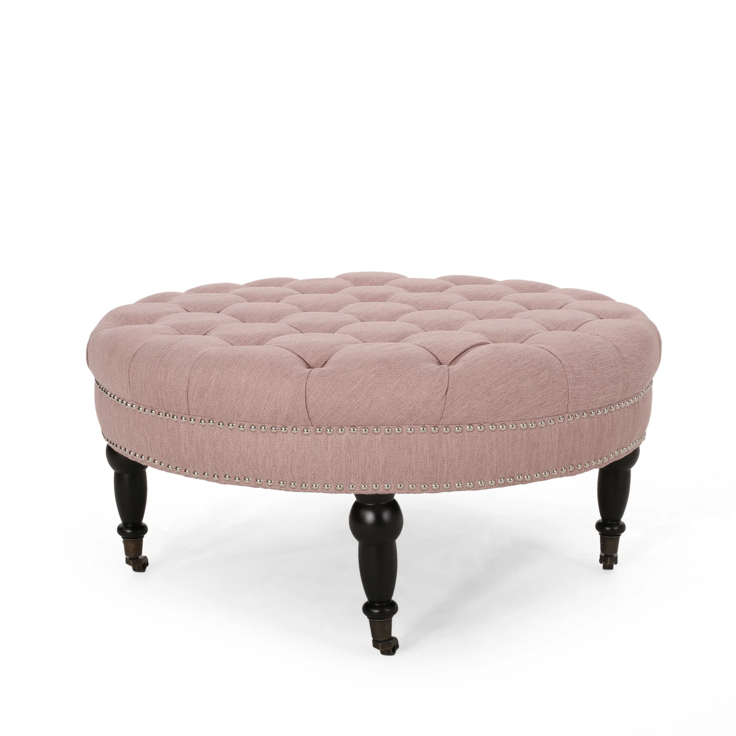 Caddo Cimarron Contemporary Round Ottoman with Rolling Casters - furnishings