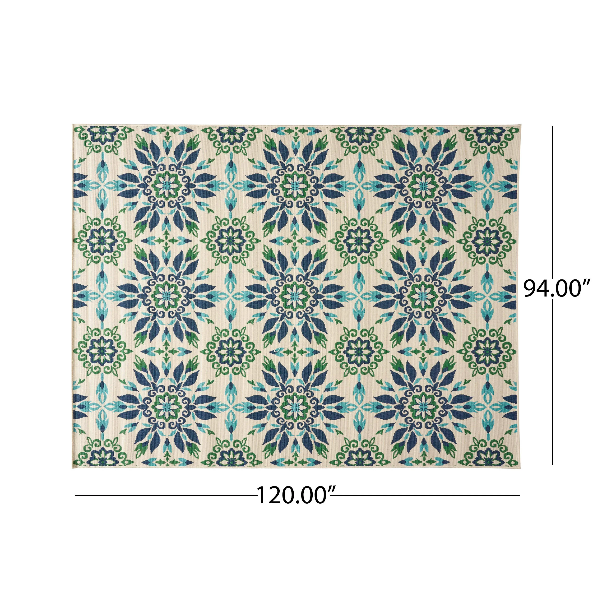 Phoebe Outdoor Medallion Area Rug, Ivory and Blue - furnishings