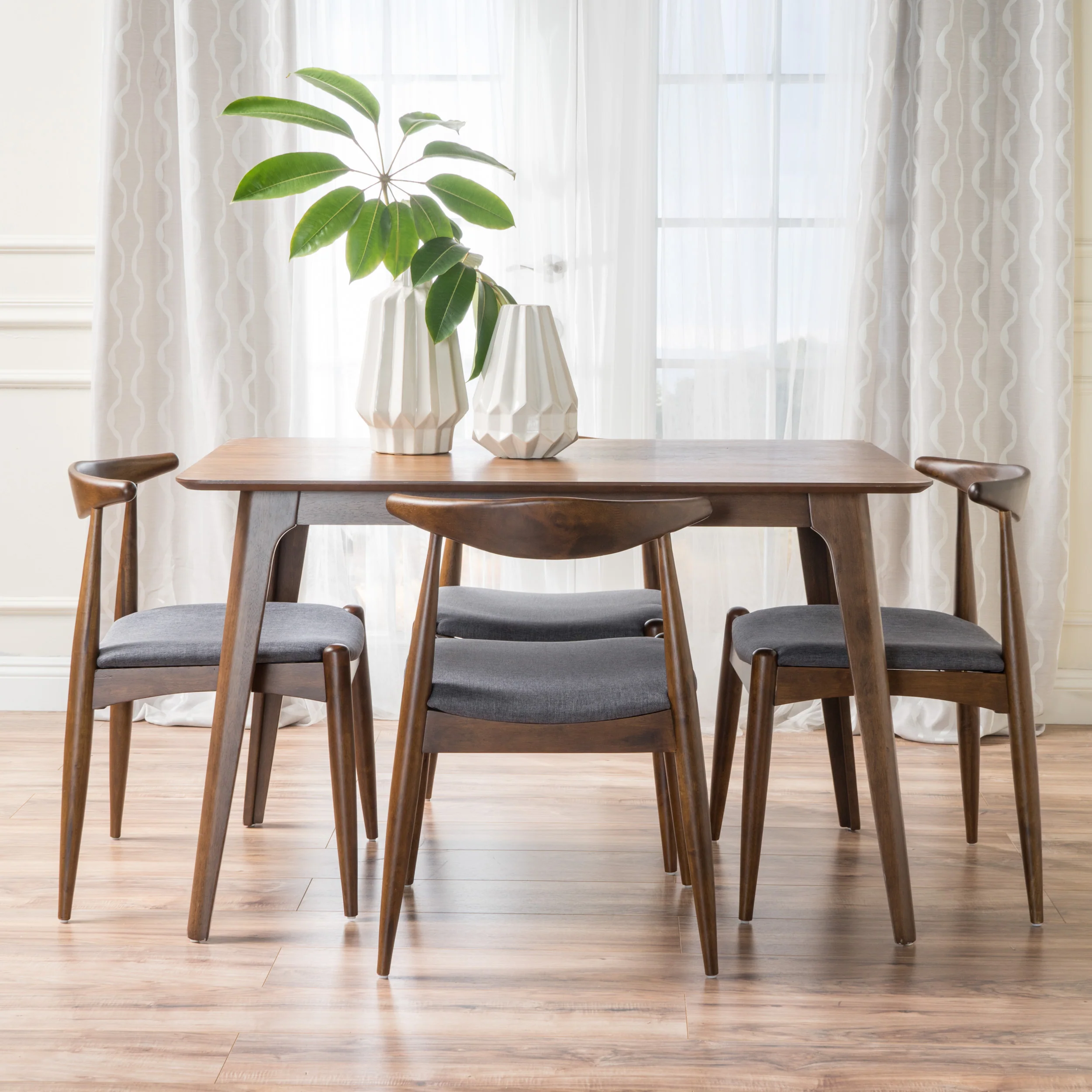 Francaise Mid-Century Walnut Finish 5 Piece Dining Set - furnishings