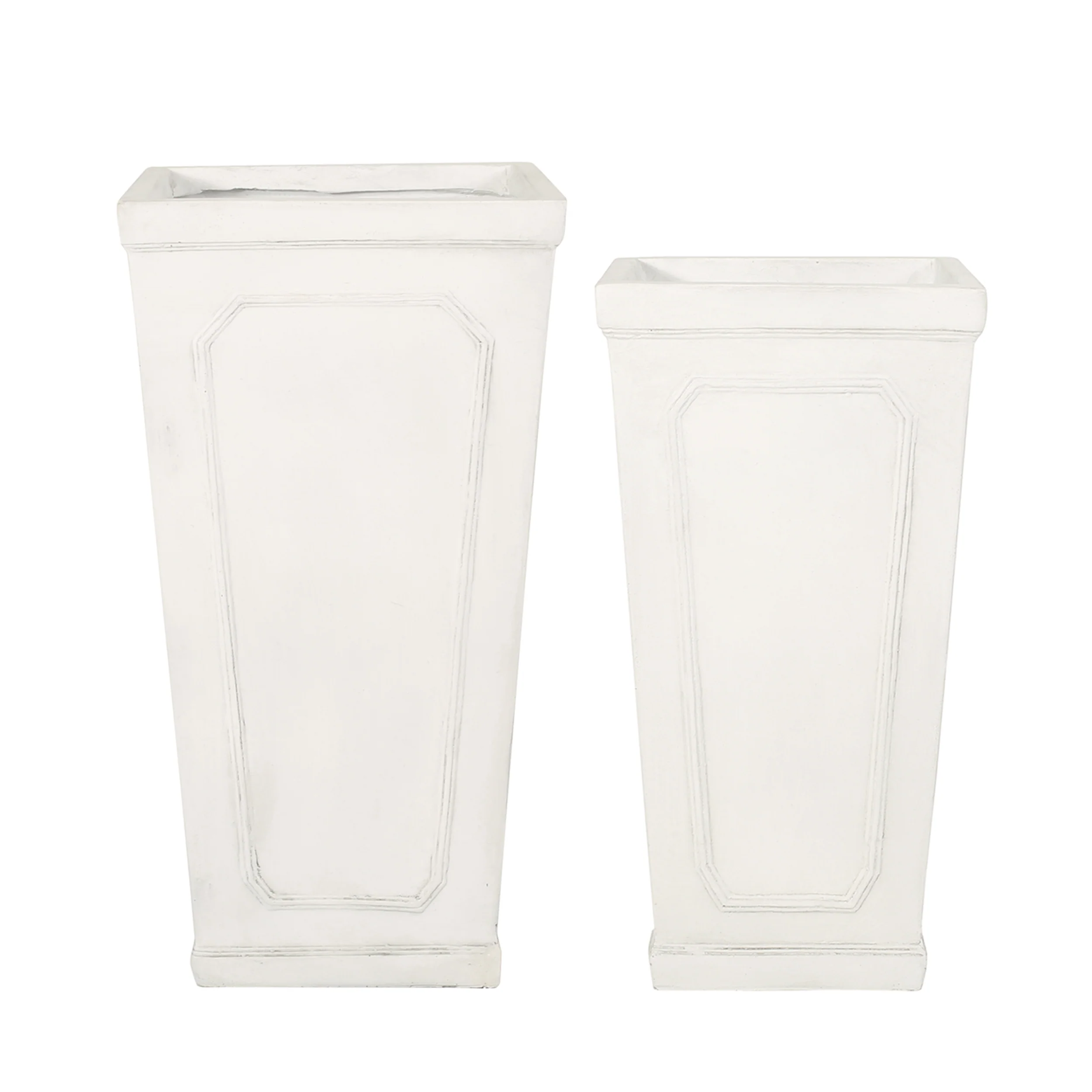 Greg Outdoor Medium and Large Cast Stone Tapered Planter Set, Antique White - furnishings