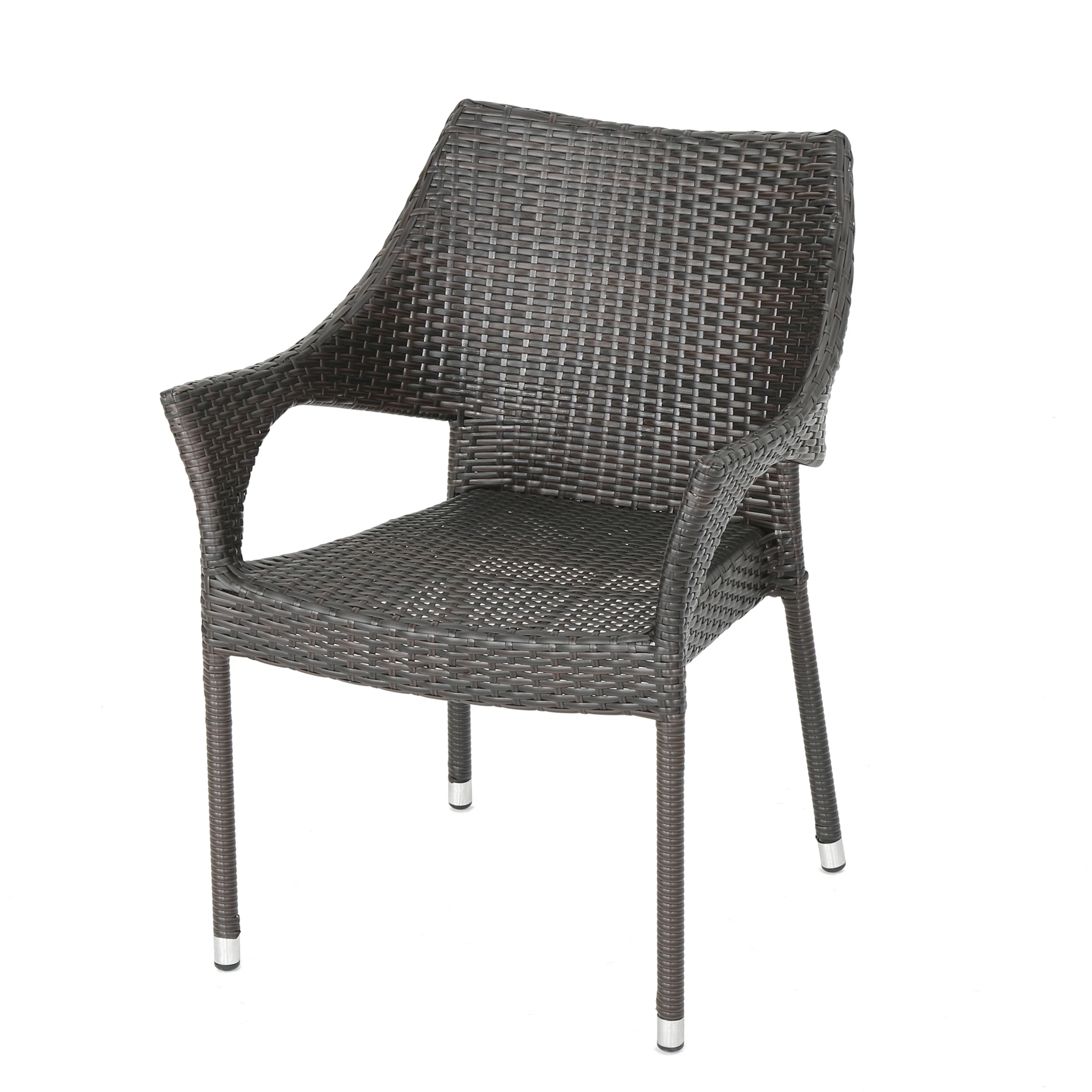 Cason Outdoor 7 Piece Acacia Wood Dining Set with Stacking Wicker Chairs, Sandblast Natural and Multi Brown - furnishings