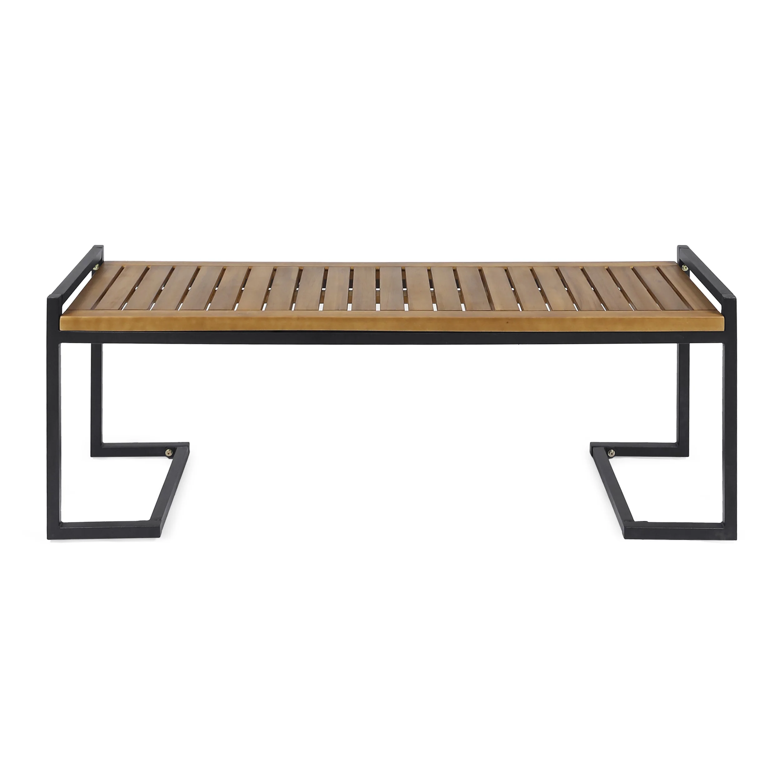 Noel Outdoor Industrial Acacia Wood and Iron Bench - furnishings