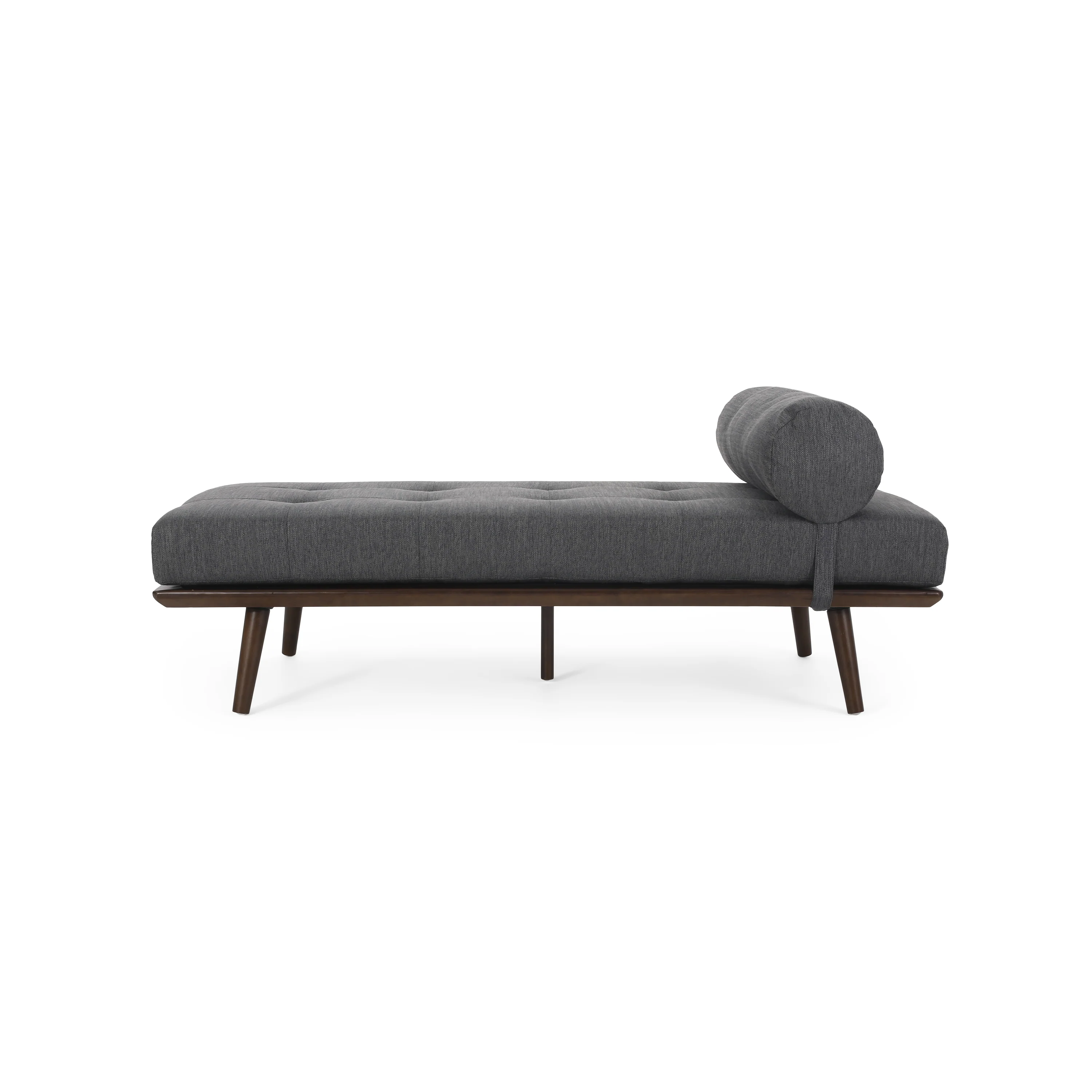 Lancer Mid Century Modern Fabric Tufted Chaise Lounge with Bolster Pillow - furnishings