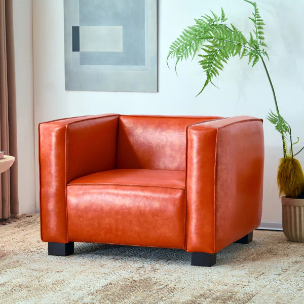 Minkler Orange Faux Leather Arm Chair - furnishings