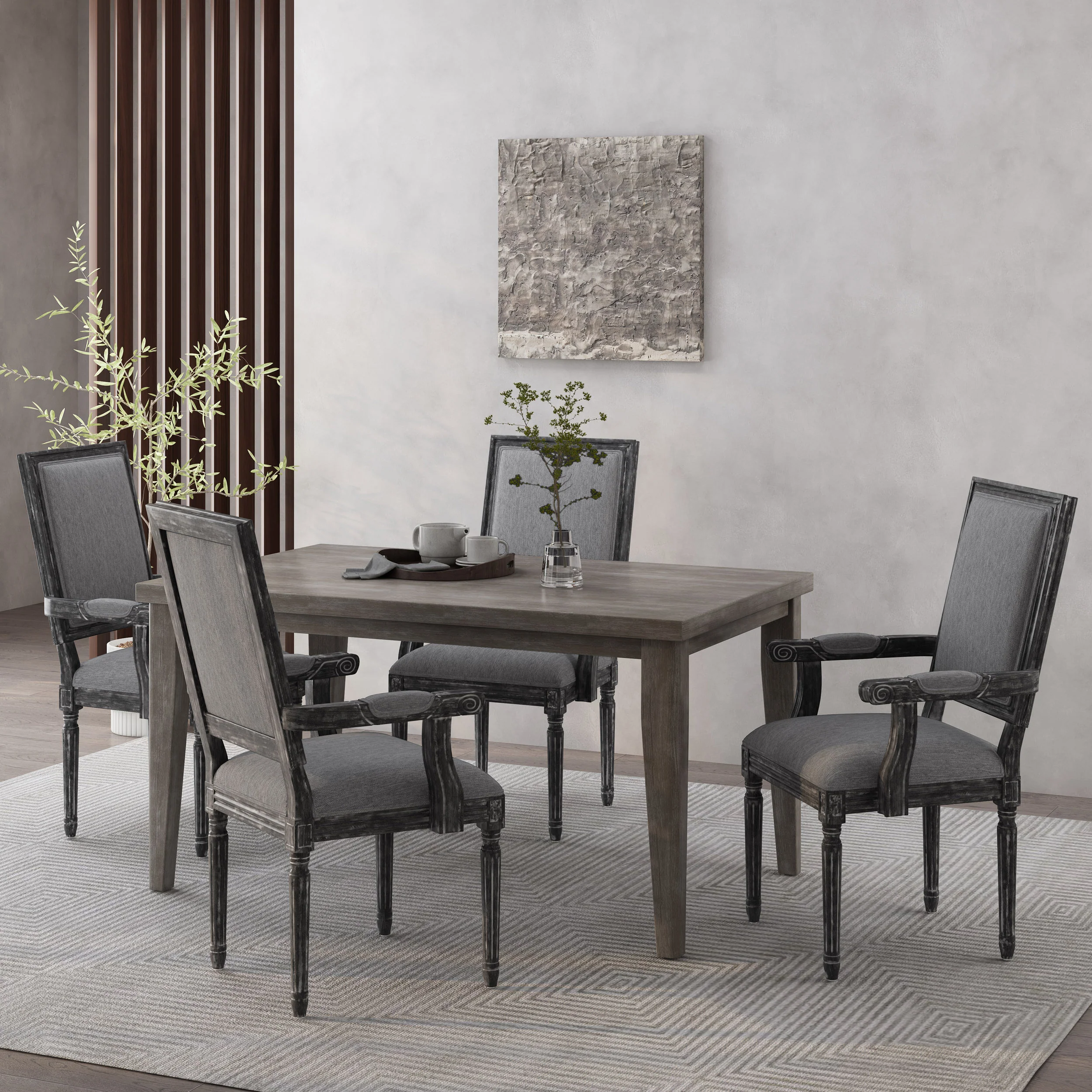 Ashlyn French Country Fabric Upholstered Wood Dining Chairs, Set of 4 - furnishings