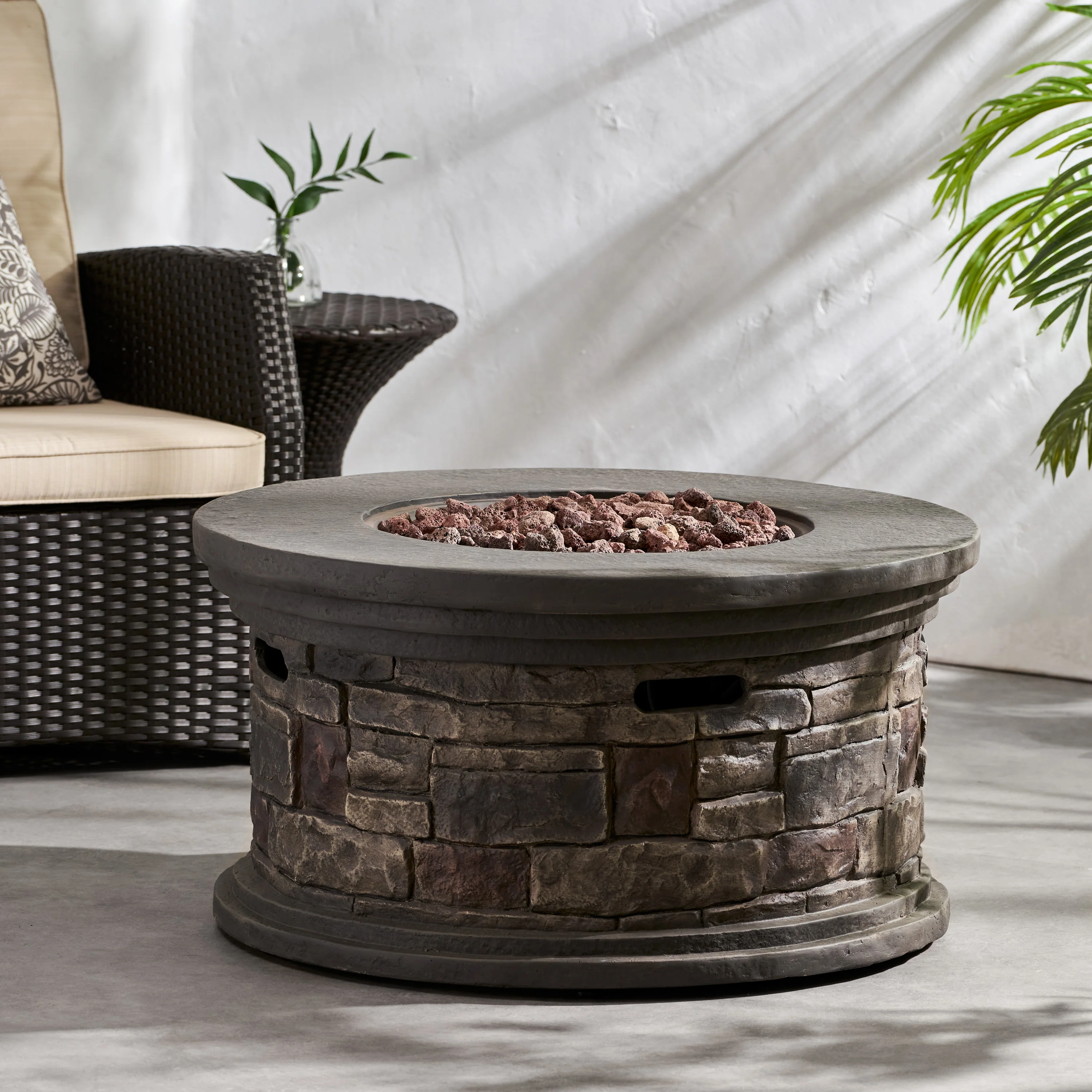 Troy Outdoor 40,000 BTU Lightweight Concrete Circular Fire Pit (No Tank Holder), Stone Finish - furnishings