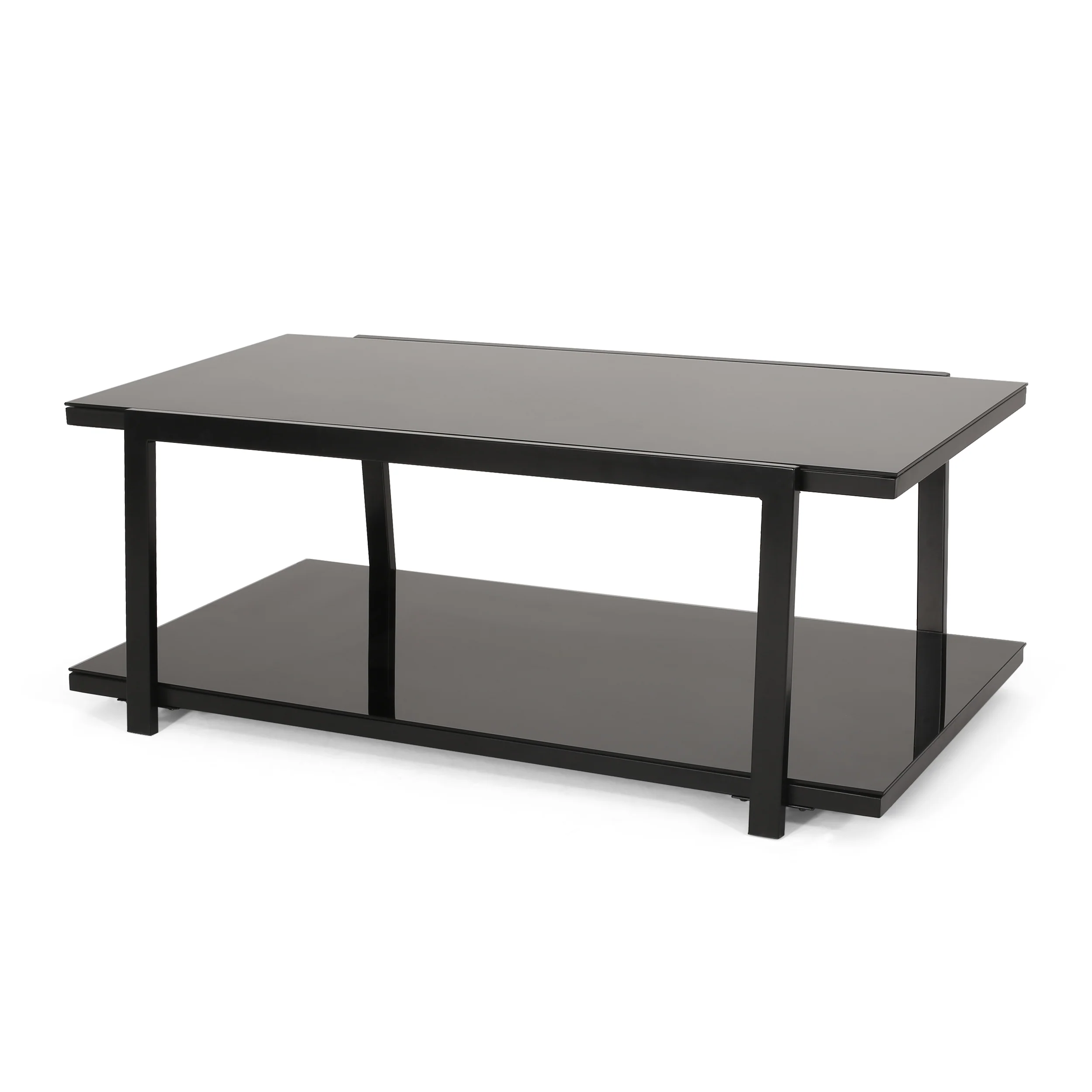 Tilley Modern Glass Top Coffee Table with Shelf, Black - furnishings