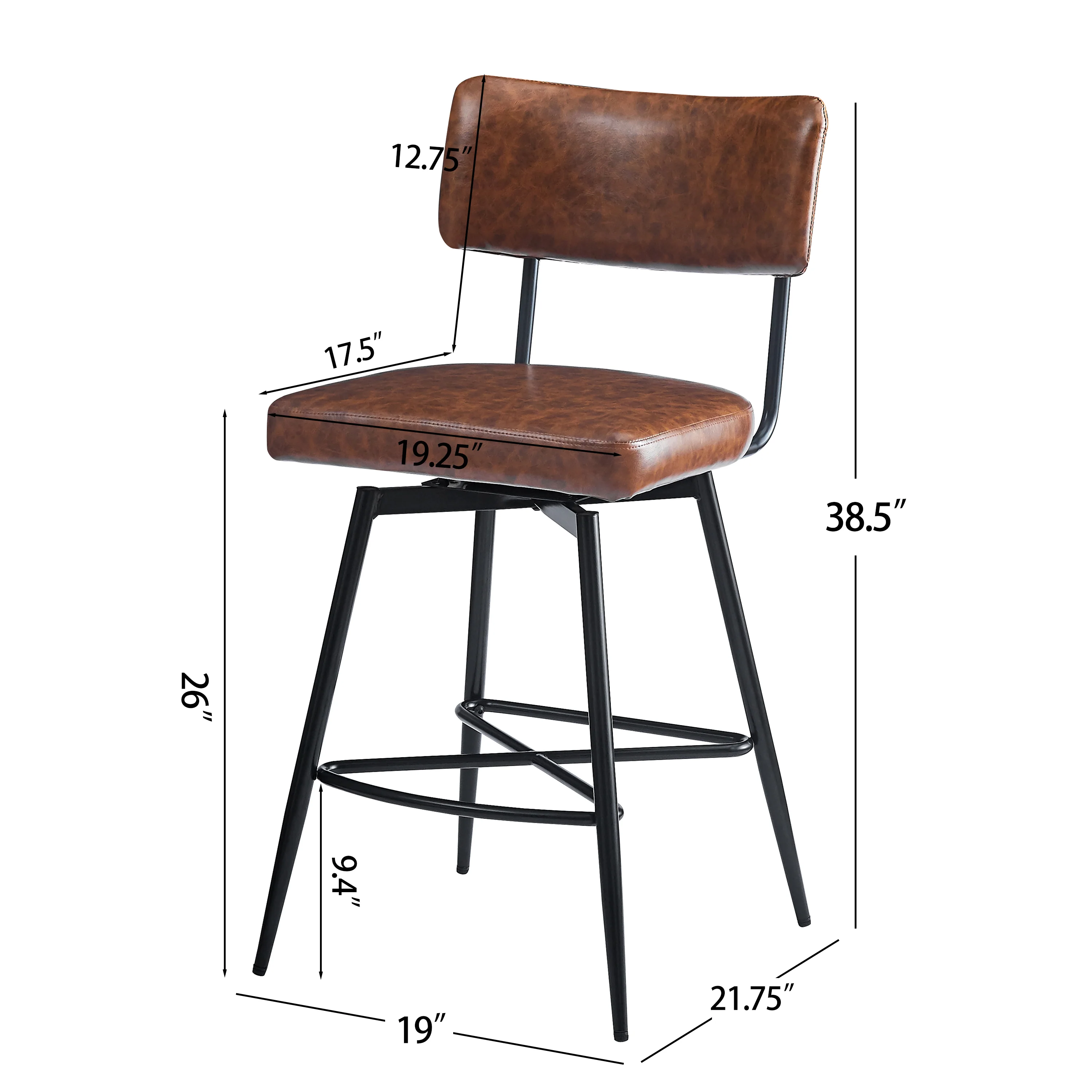 Junipera 360 Degree Swivel Counter Stools Upholstered PU Leather Bar Stools - furnishings