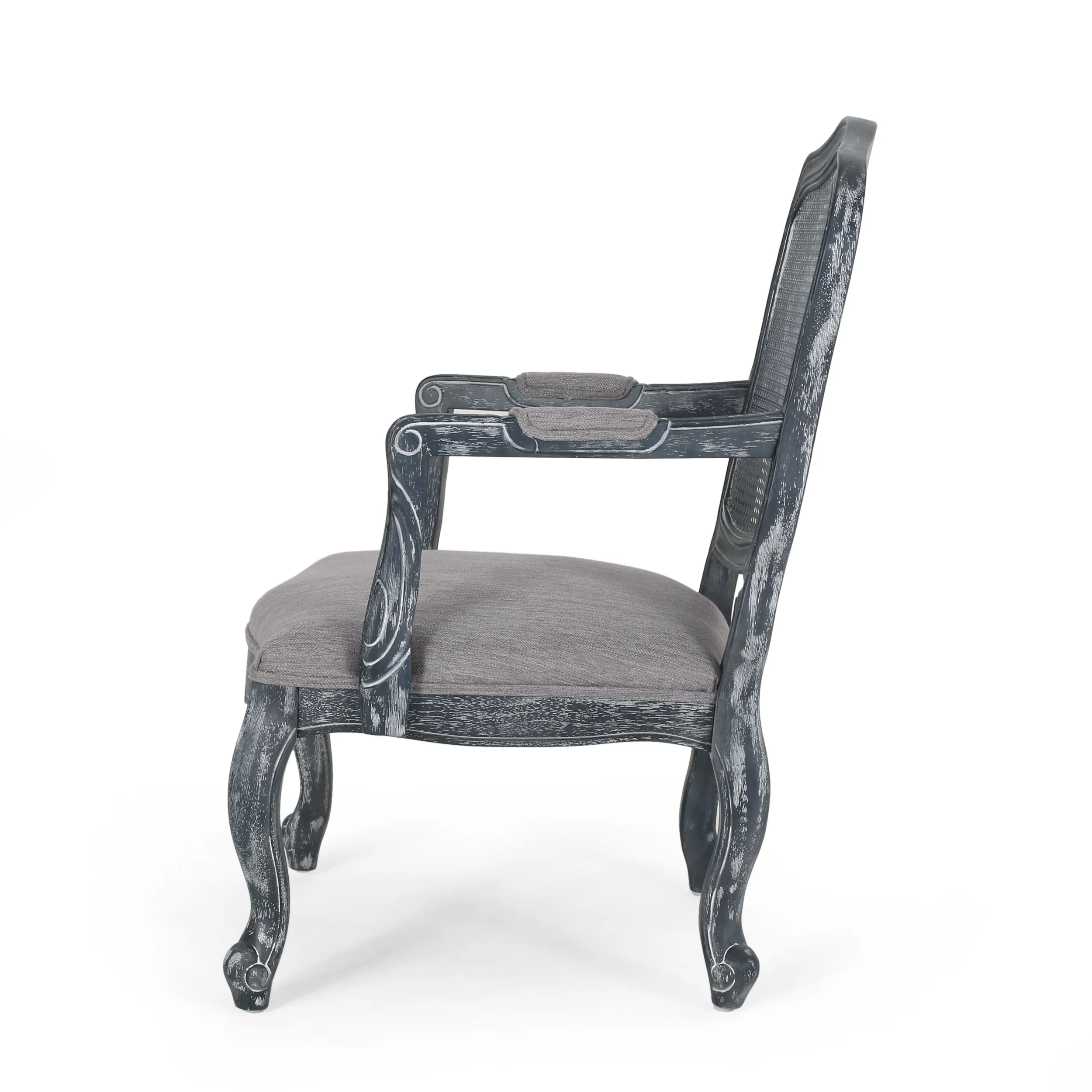 Absaroka French Country Fabric Upholstered Wood and Cane 5 Piece Circular Dining Set - furnishings