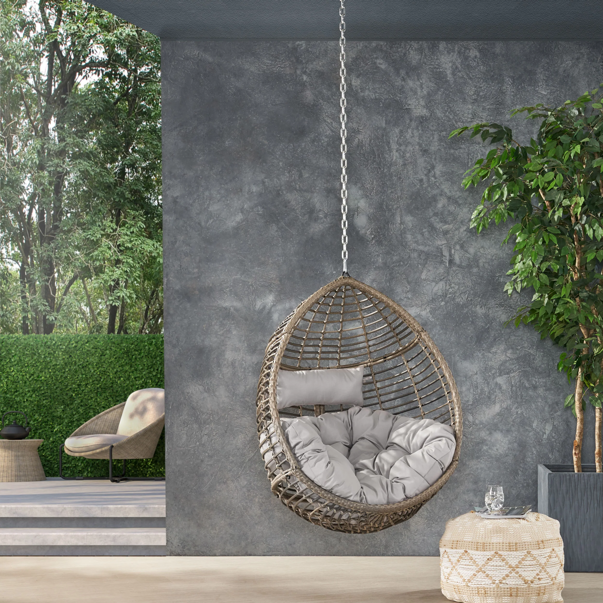 Hempstead Indoor/Outdoor Wicker Hanging Teardrop / Egg Chair (NO STAND) - furnishings