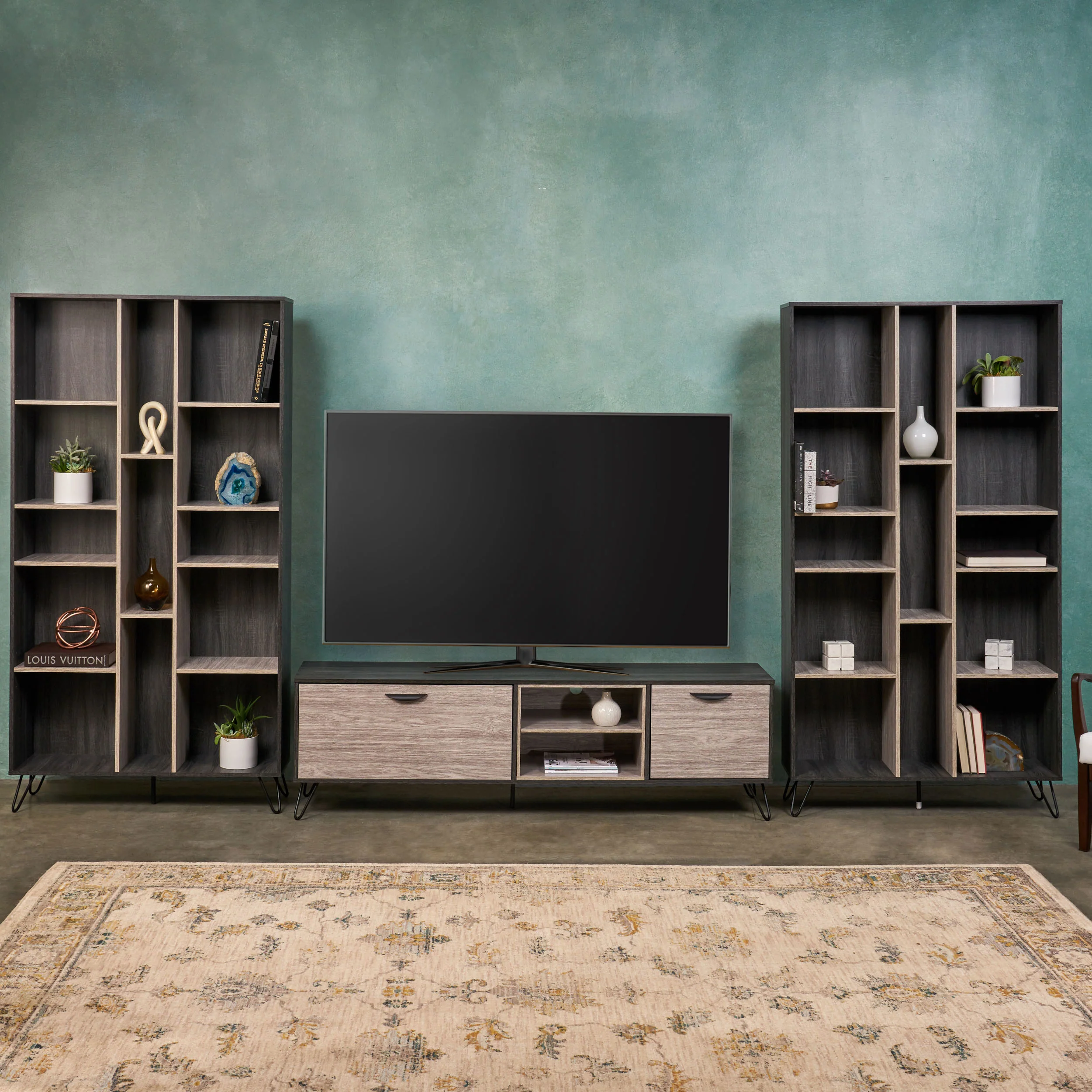 Doreen Mid Century 3 Piece TV Stand & Bookcases Set - furnishings