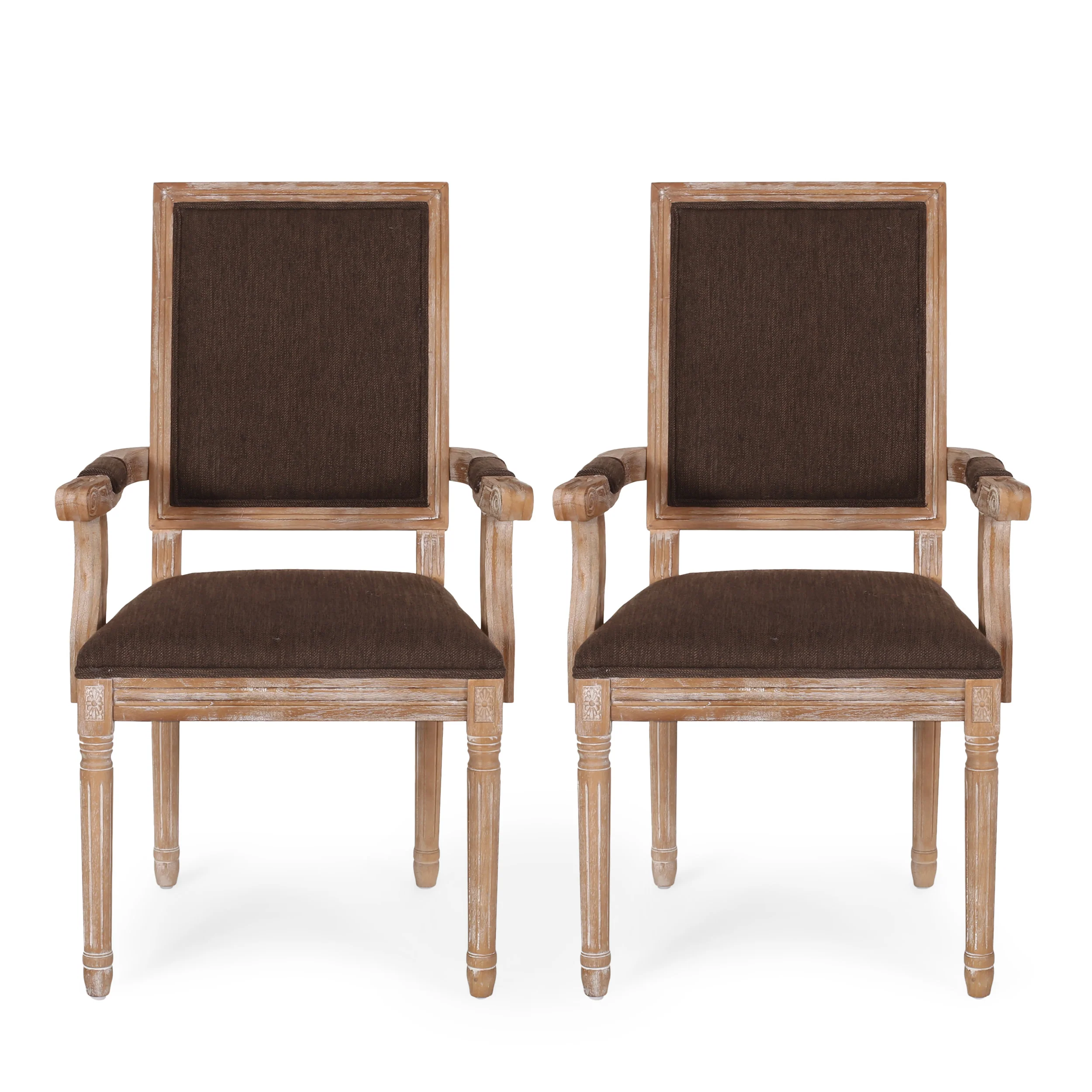 Ashlyn French Country Fabric Upholstered Wood Dining Chairs, Set of 2 - furnishings