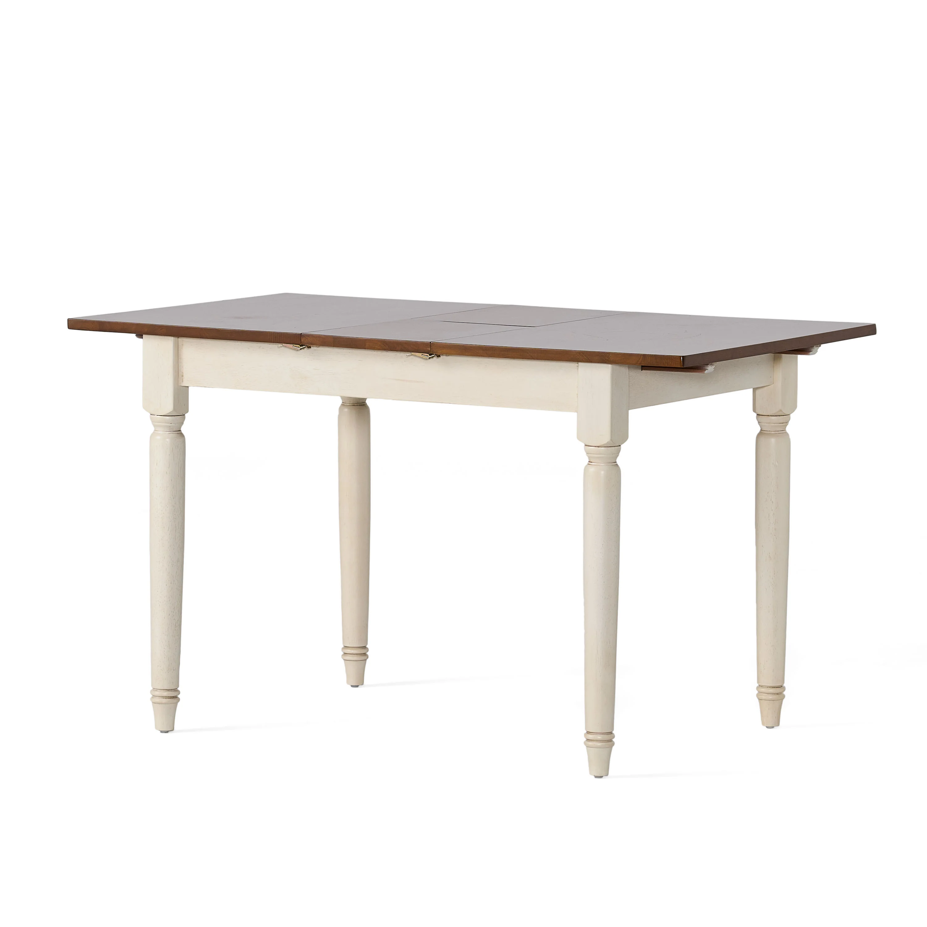 Broughton Rustic Wood Dining Table with Extendable Leaf, Dark Oak and Antique White - furnishings