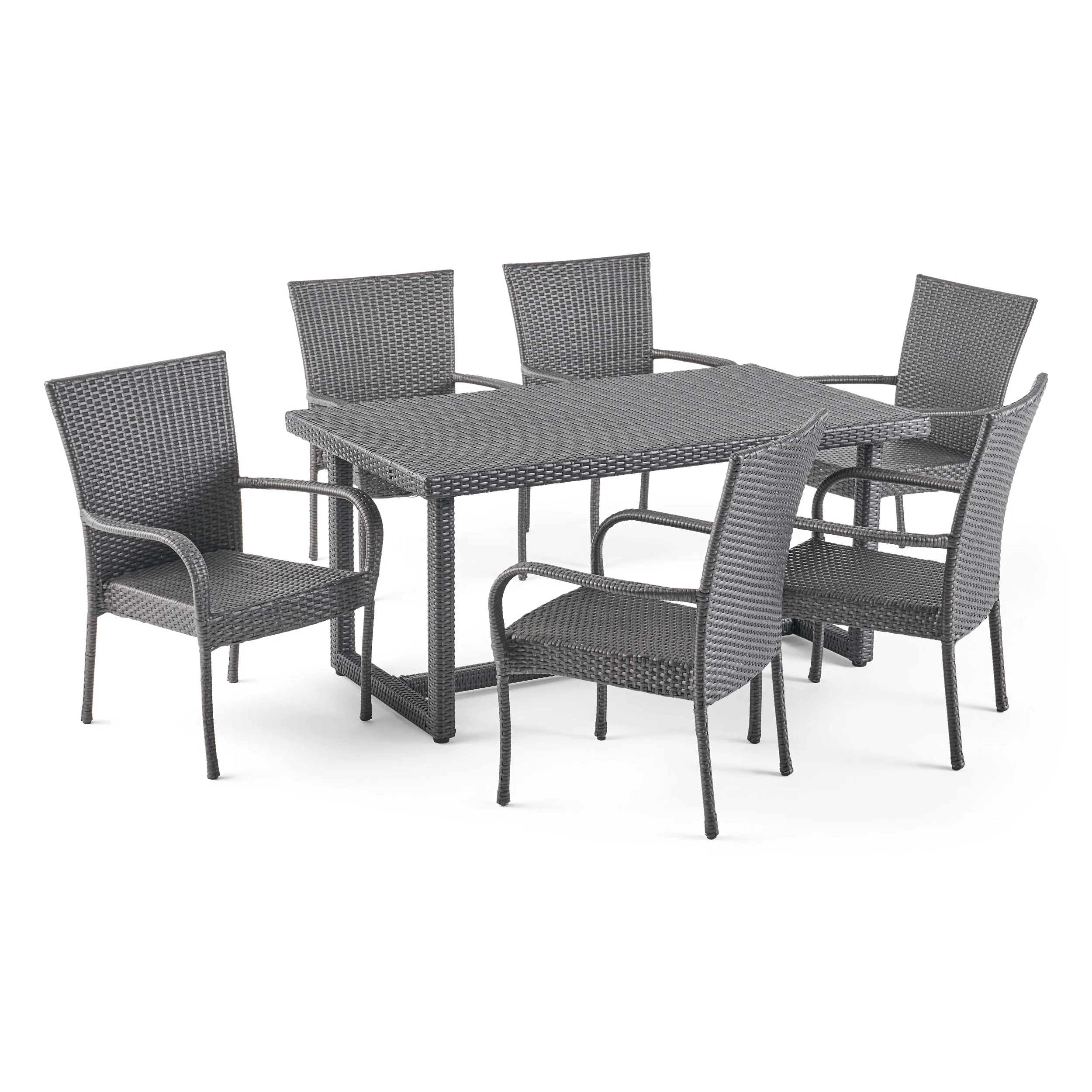 Liam Outdoor 7 Piece Wicker Dining Set, Grey - furnishings